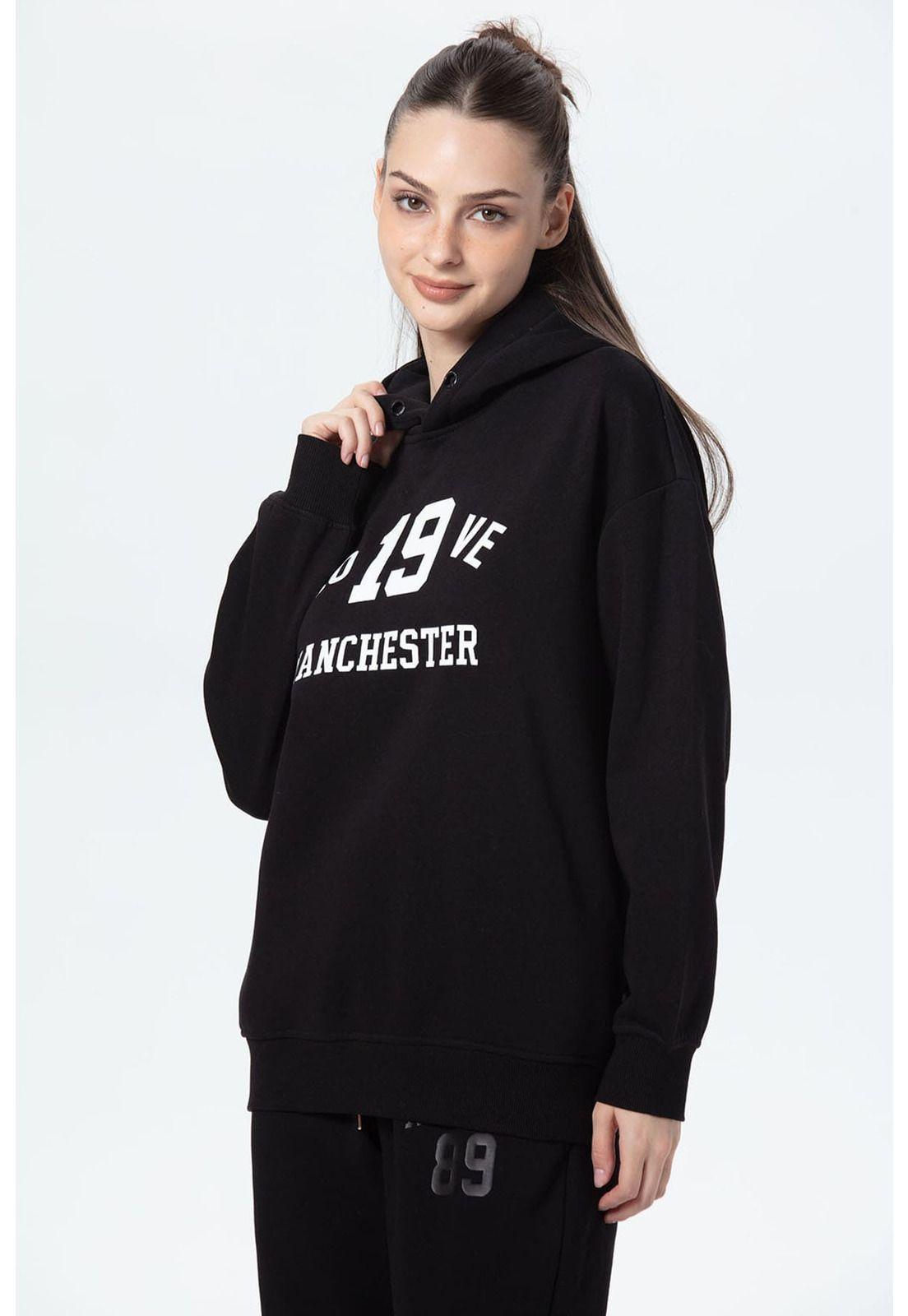 Polerón Mujer Oversize Print Negro-1