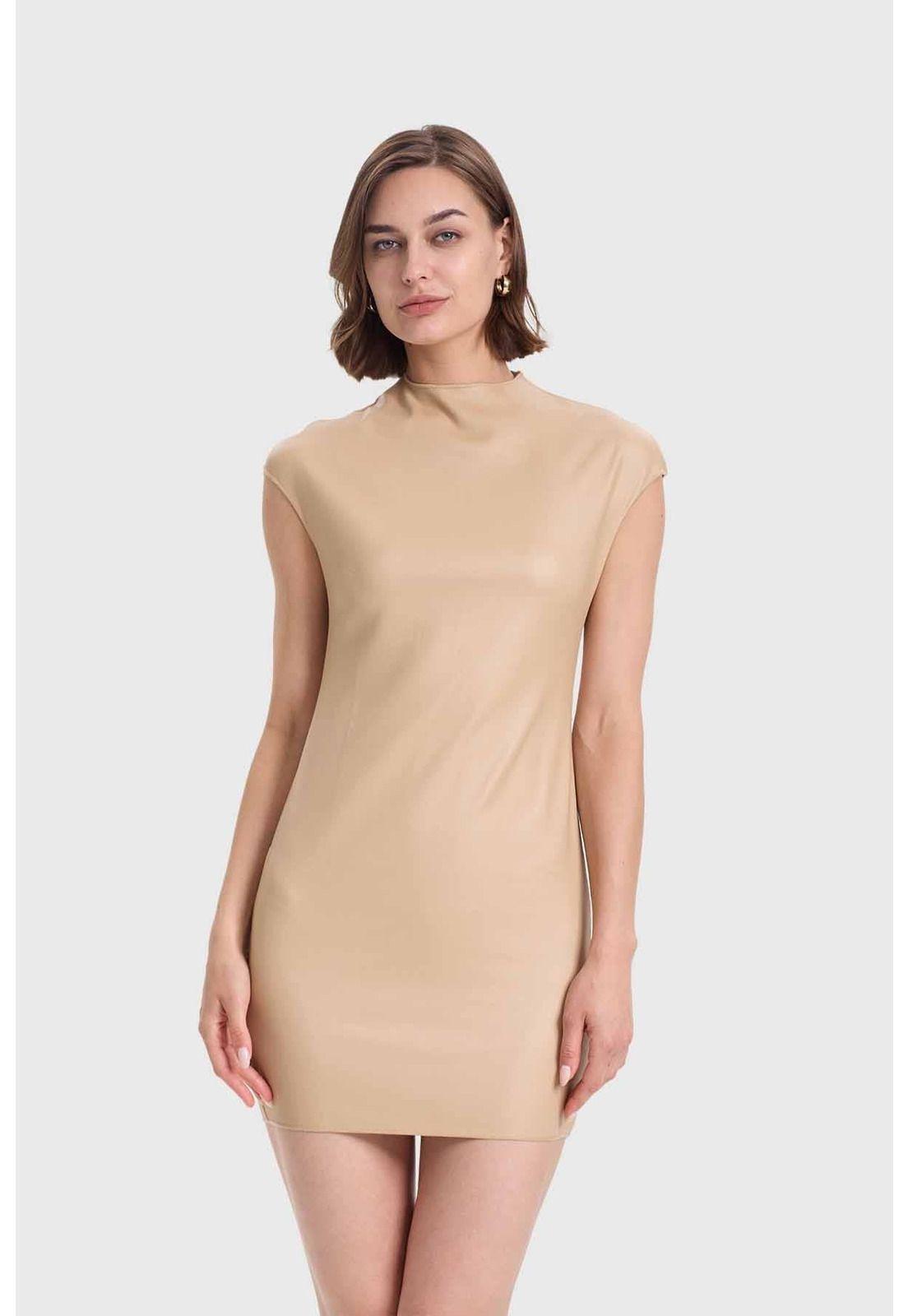 Vestido Mujer Efecto Cuero Taupe-0