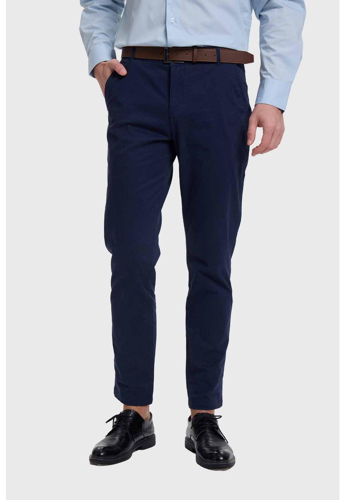 Pantalón Hombre Chino Cinturón Azul-0
