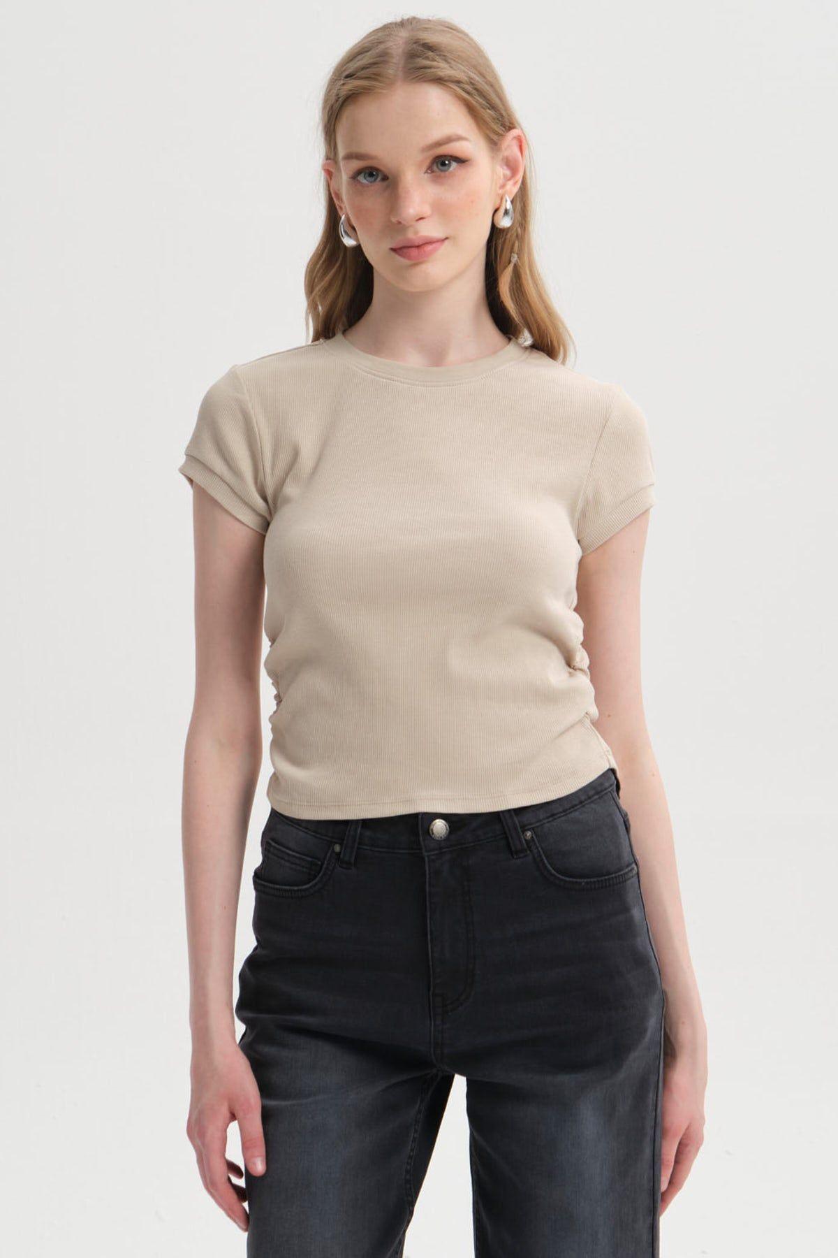 Polera Mujer Cropped Beige-0