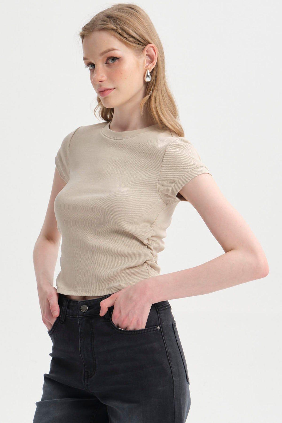 Polera Mujer Cropped Beige-1