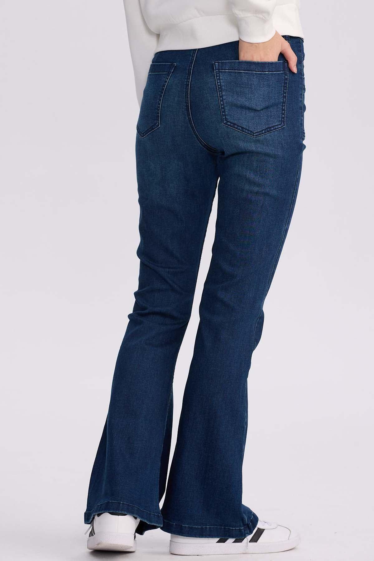 Jeans Mujer Flare Bolsillo Azul Oscuro-2