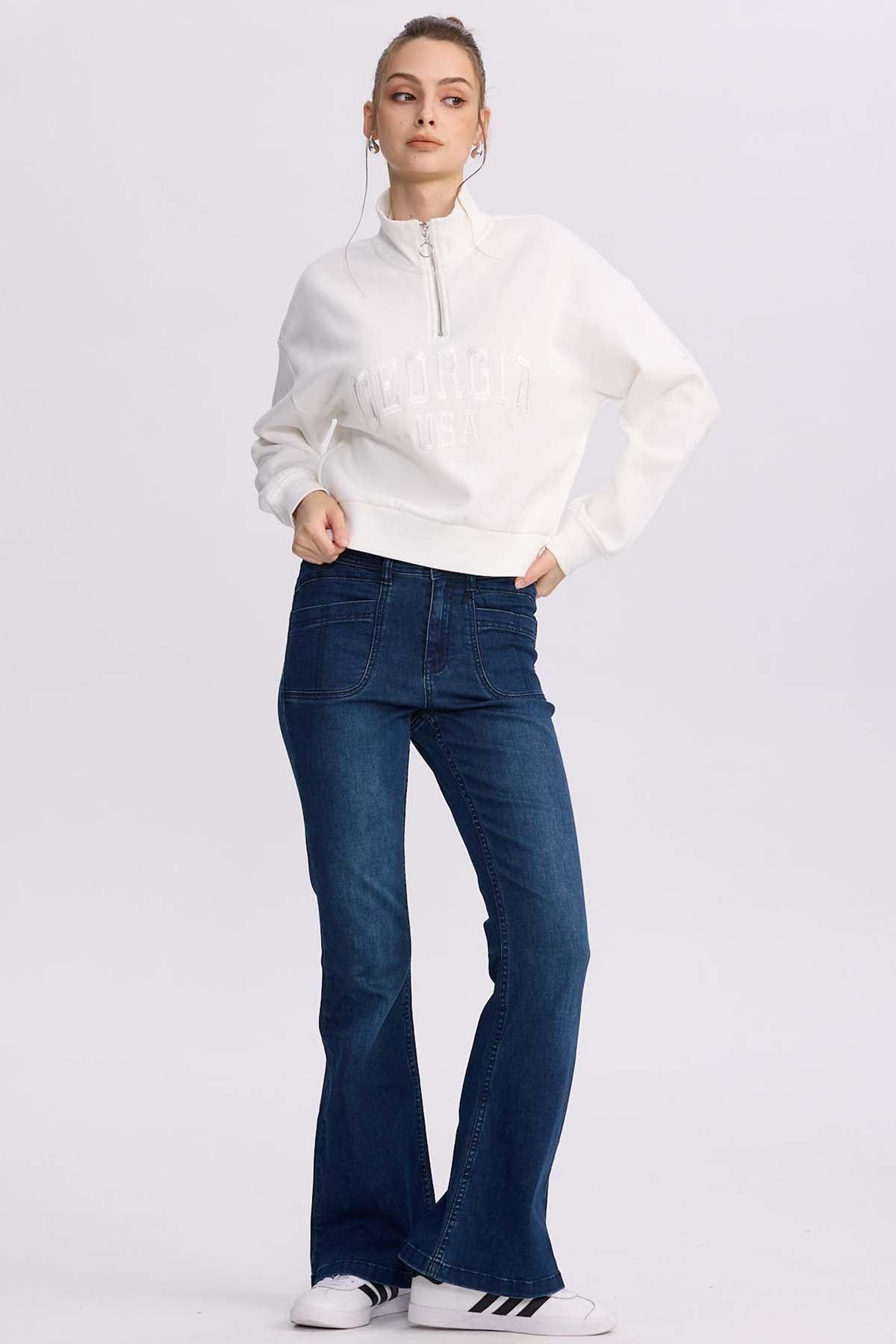 Jeans Mujer Flare Bolsillo Azul Oscuro-3