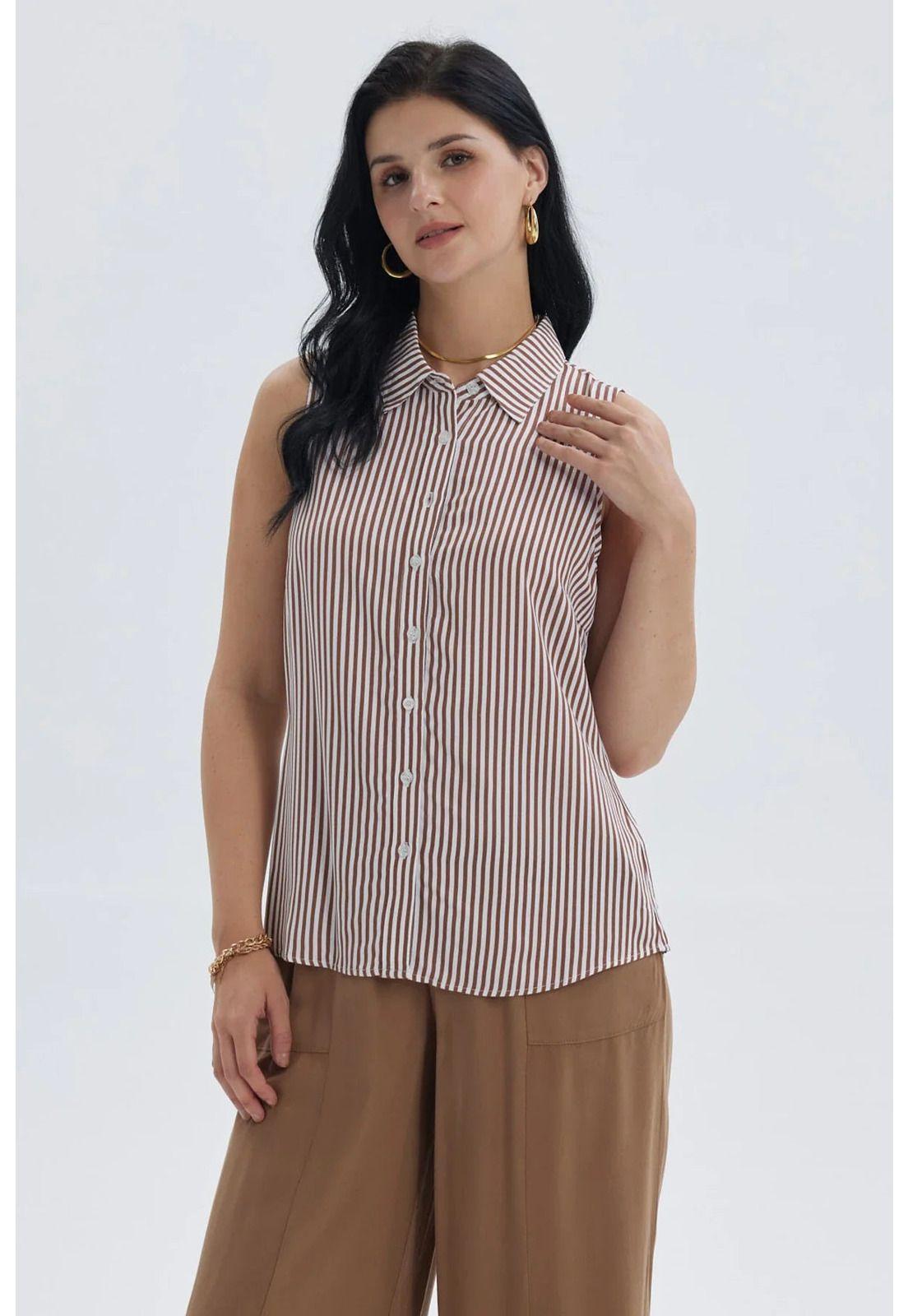 Blusa Mujer Abotonada Rapport Café Oscuro-0