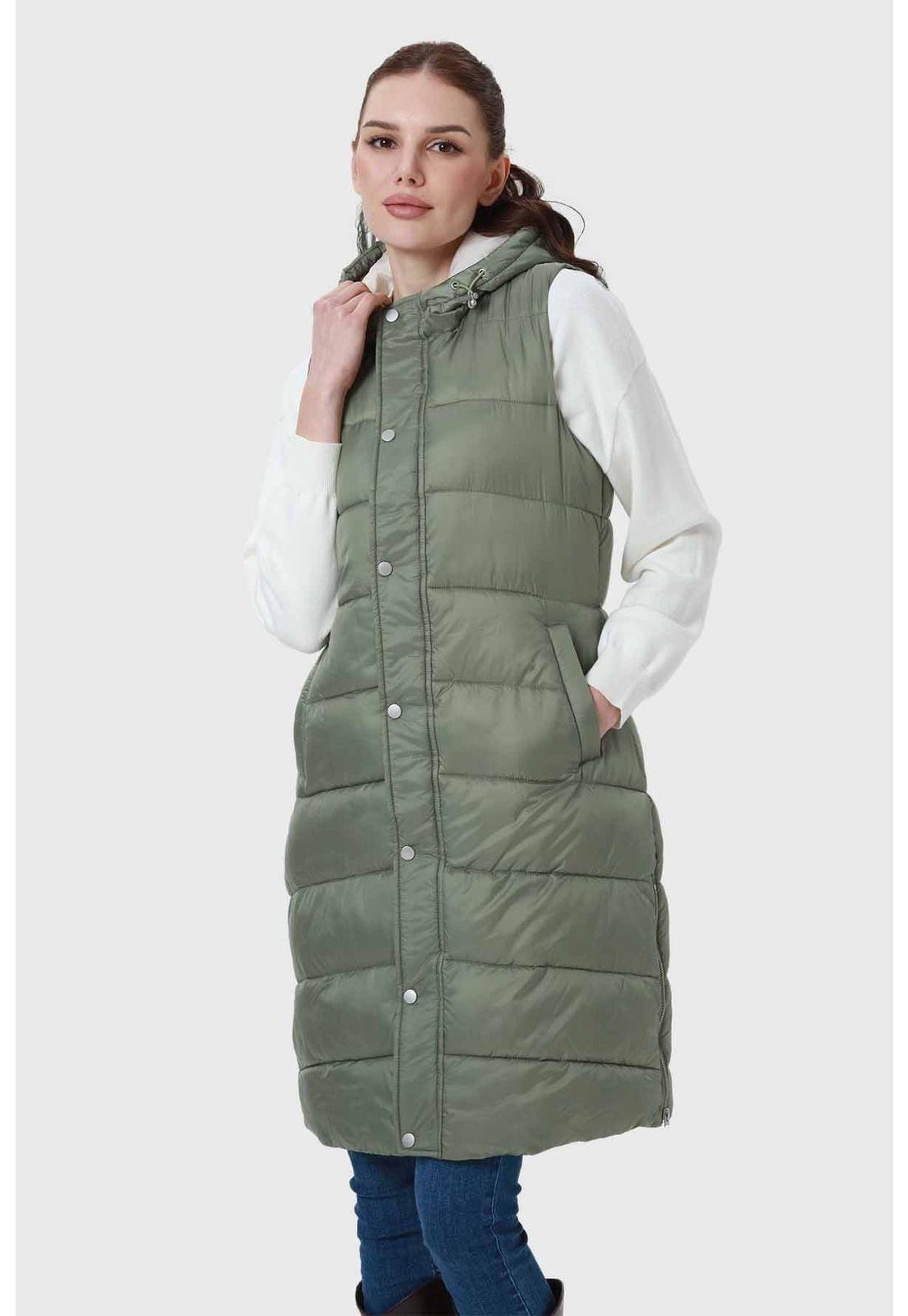 Parka Mujer Con Corte Horizontal Verde-0