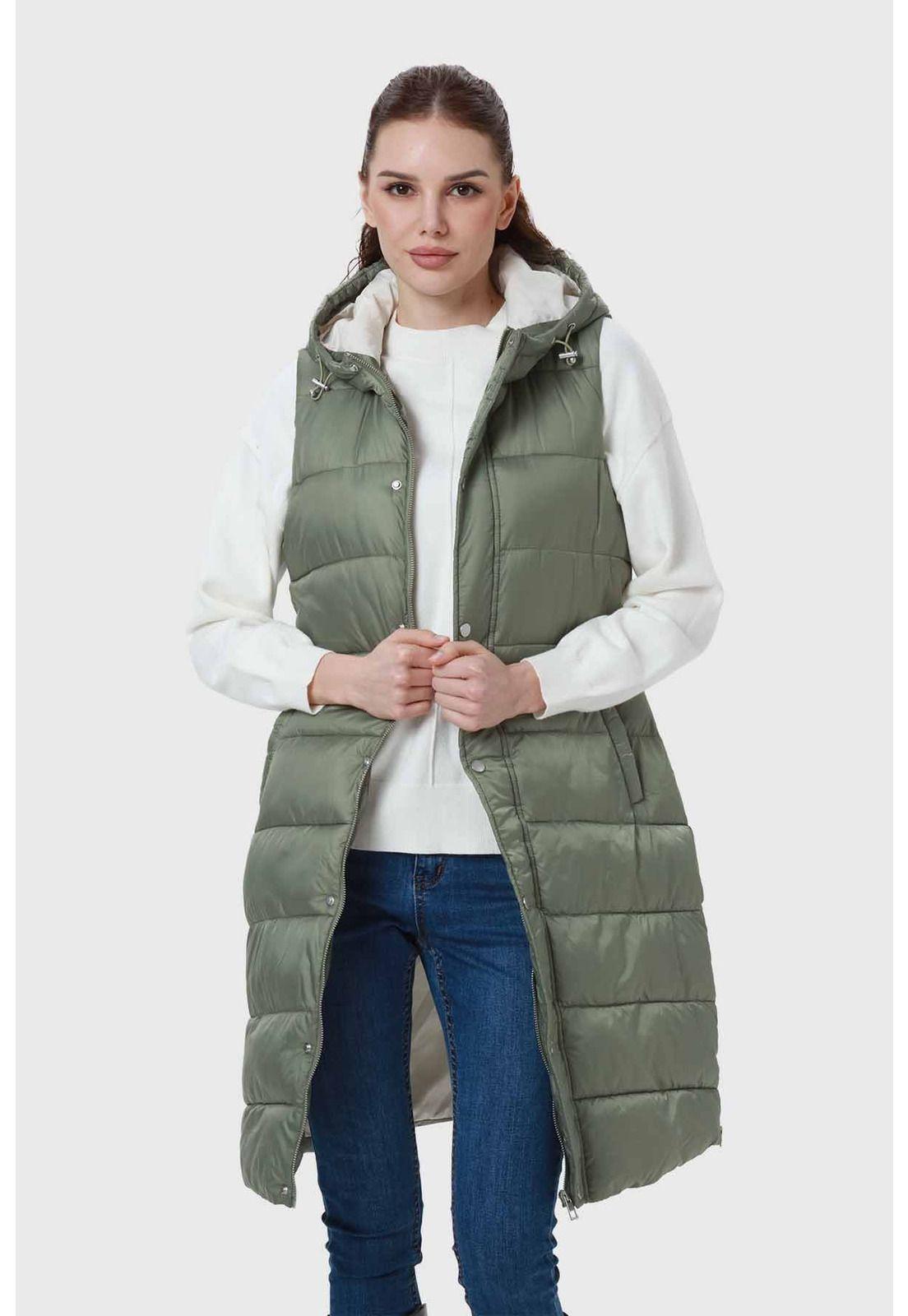 Parka Mujer Con Corte Horizontal Verde-1