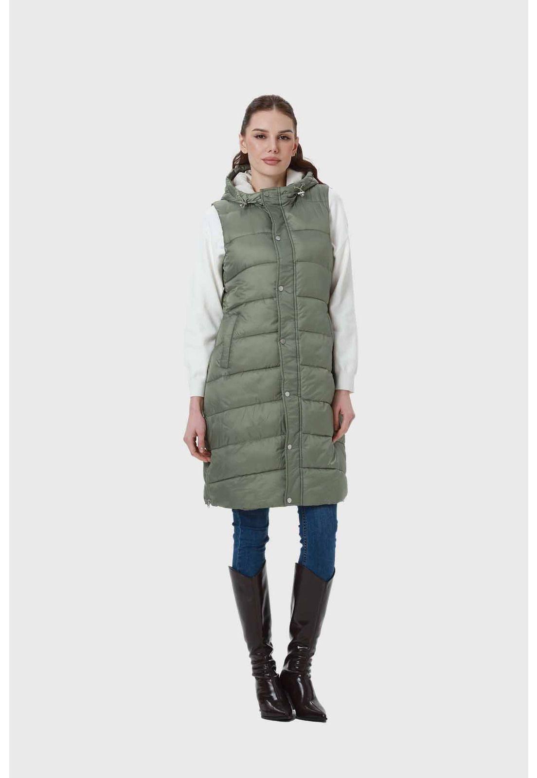 Parka Mujer Con Corte Horizontal Verde-3
