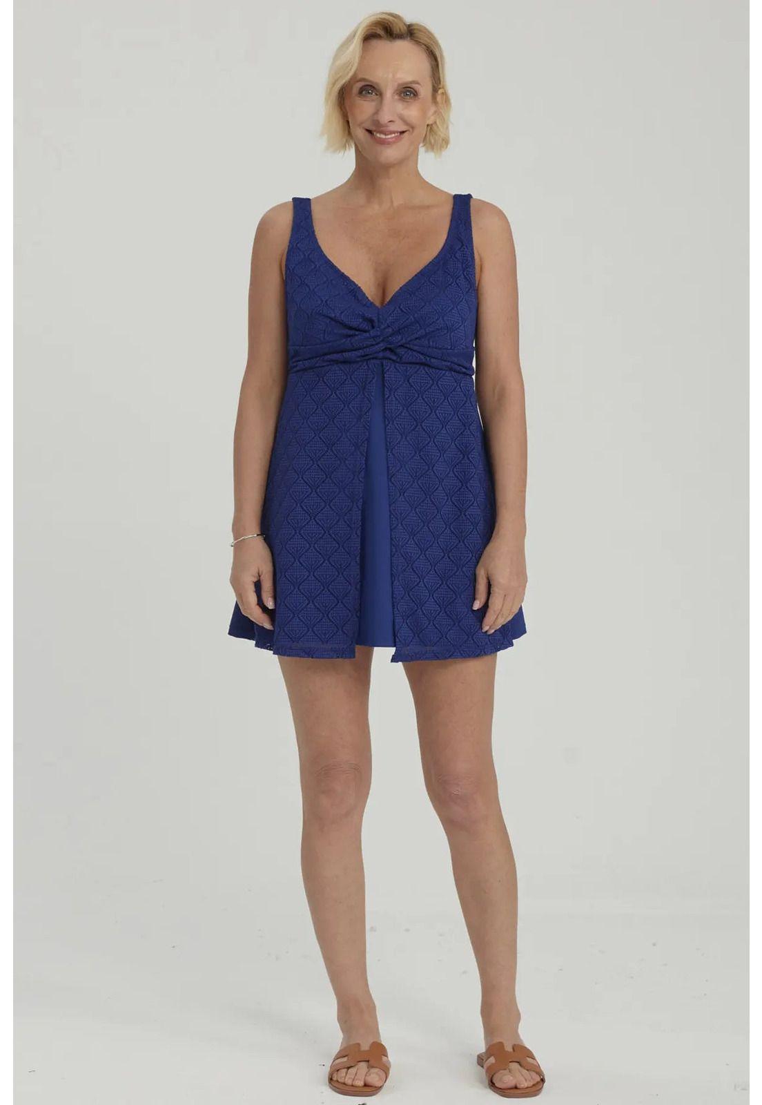 Traje De Baño Mujer Short Clásico Azul Oscuro-1