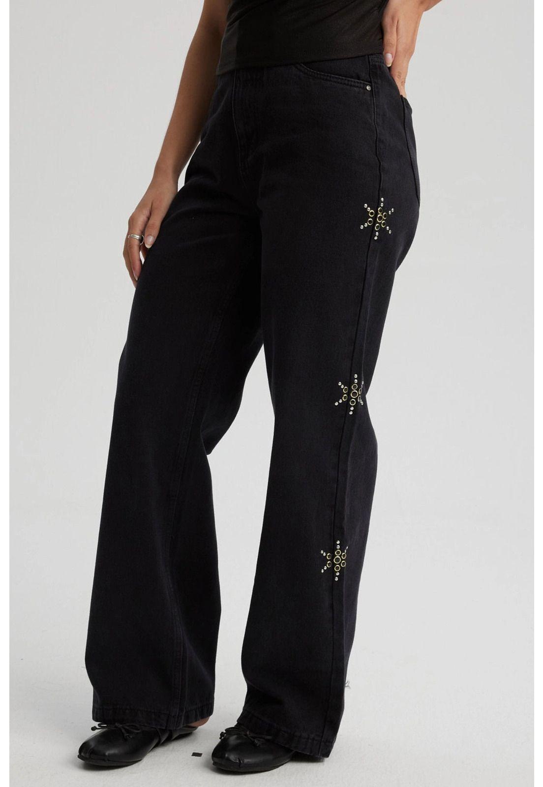 Jeans Mujer Calce Recto Detalle Negro-0