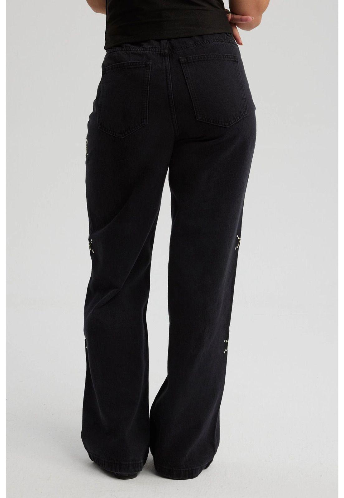 Jeans Mujer Calce Recto Detalle Negro-1