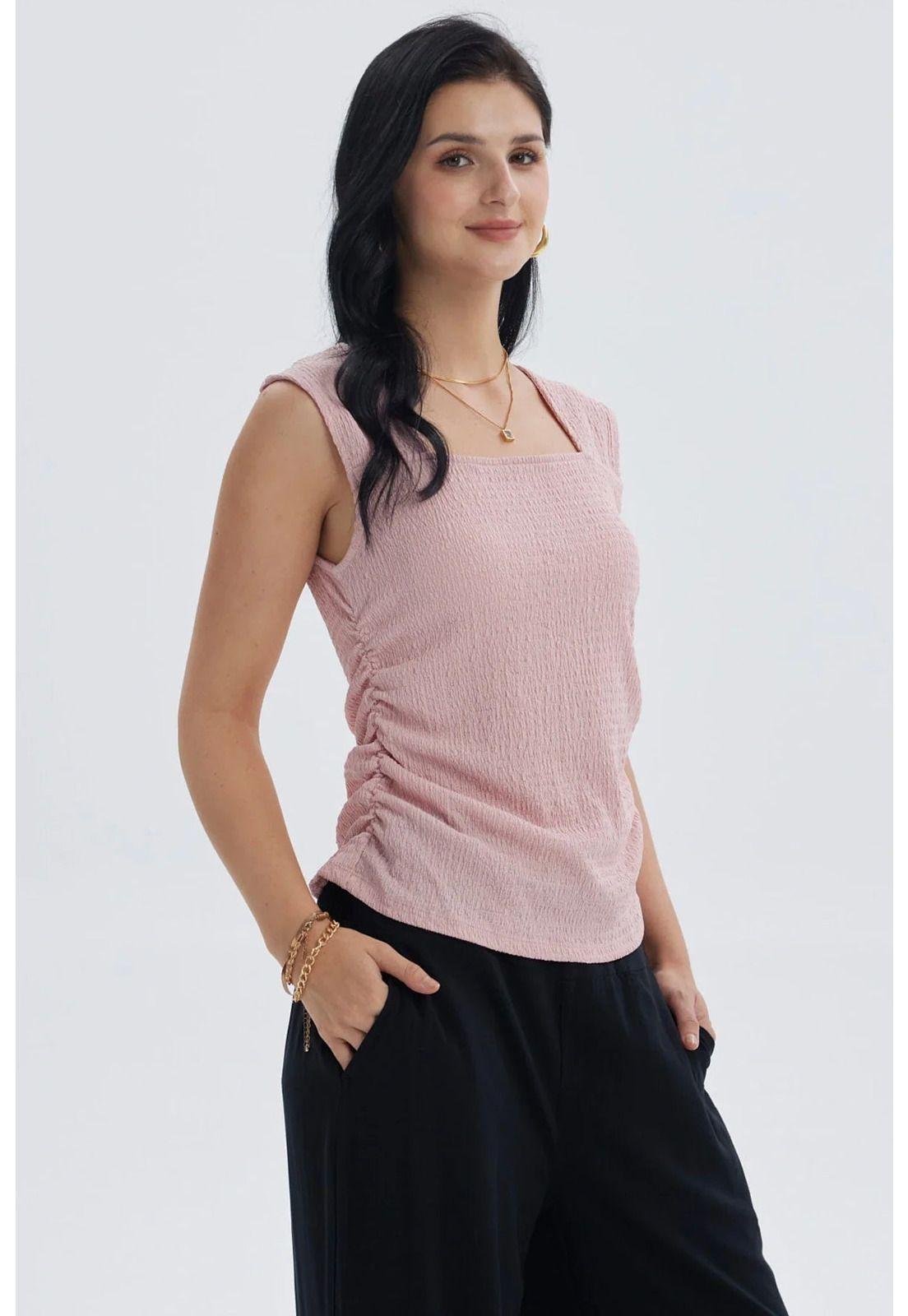 Polera Mujer Recogido Costado Palo Rosa-1