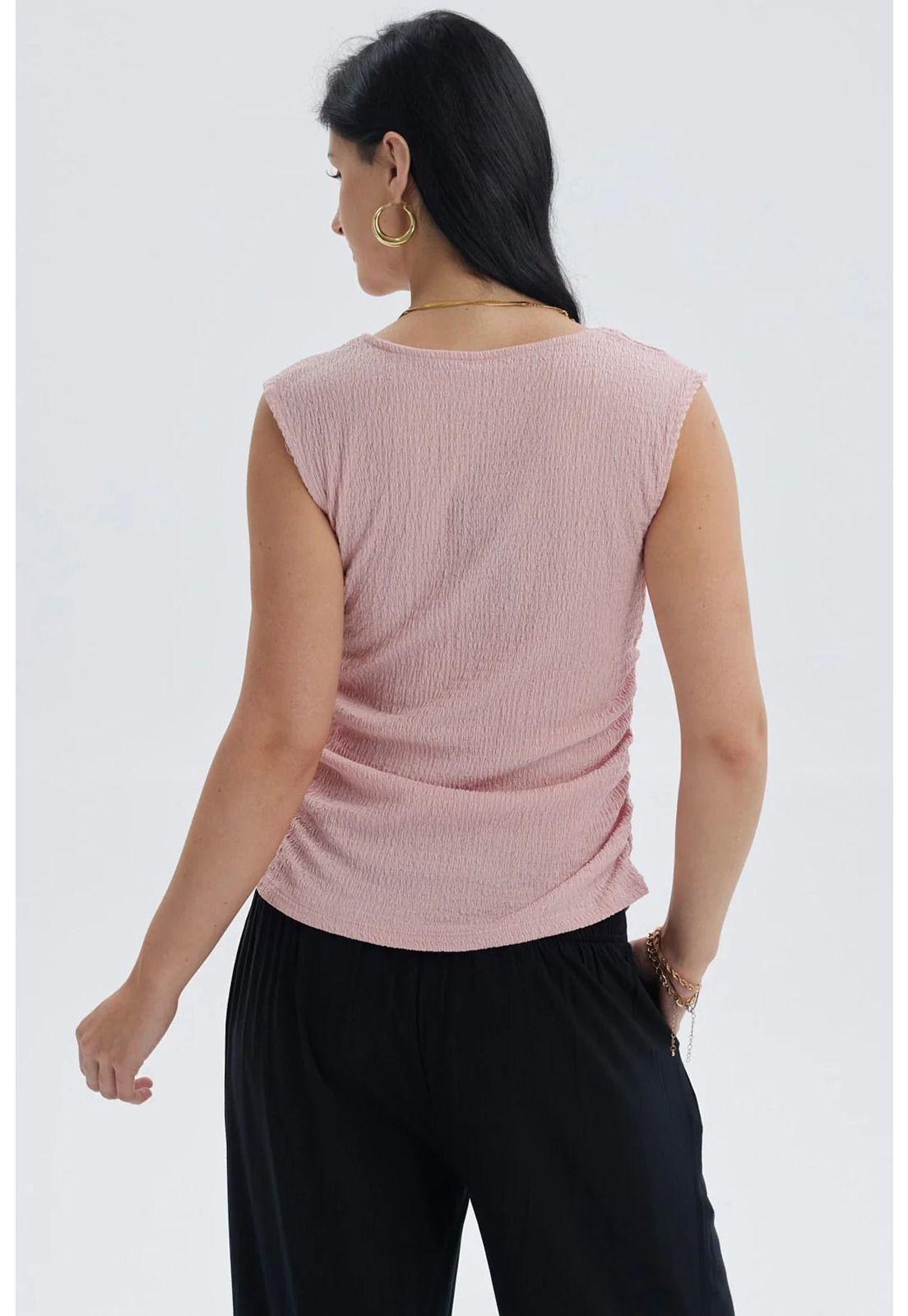 Polera Mujer Recogido Costado Palo Rosa-2