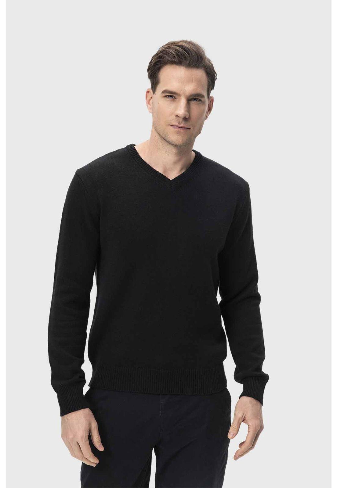 Sweater Hombre Cuello V Básico Negro-0