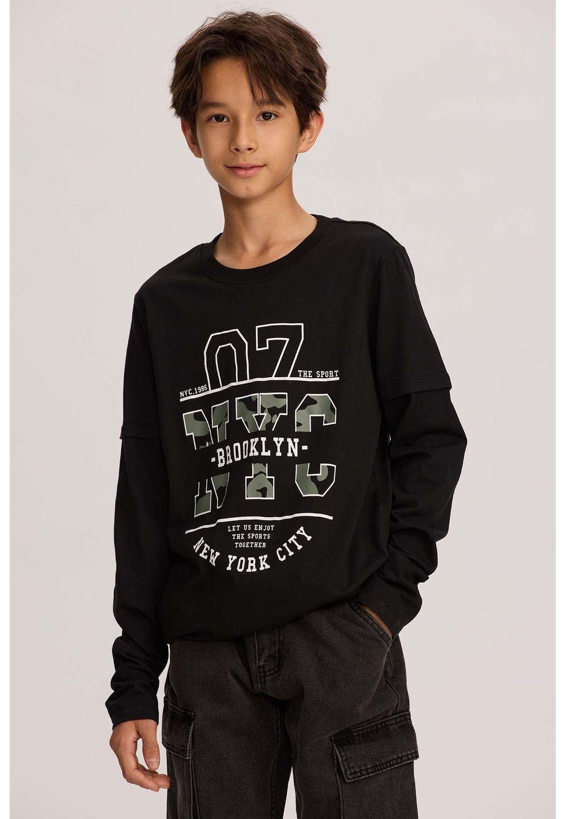 Polera Niño Doble Manga Básica Negro-0