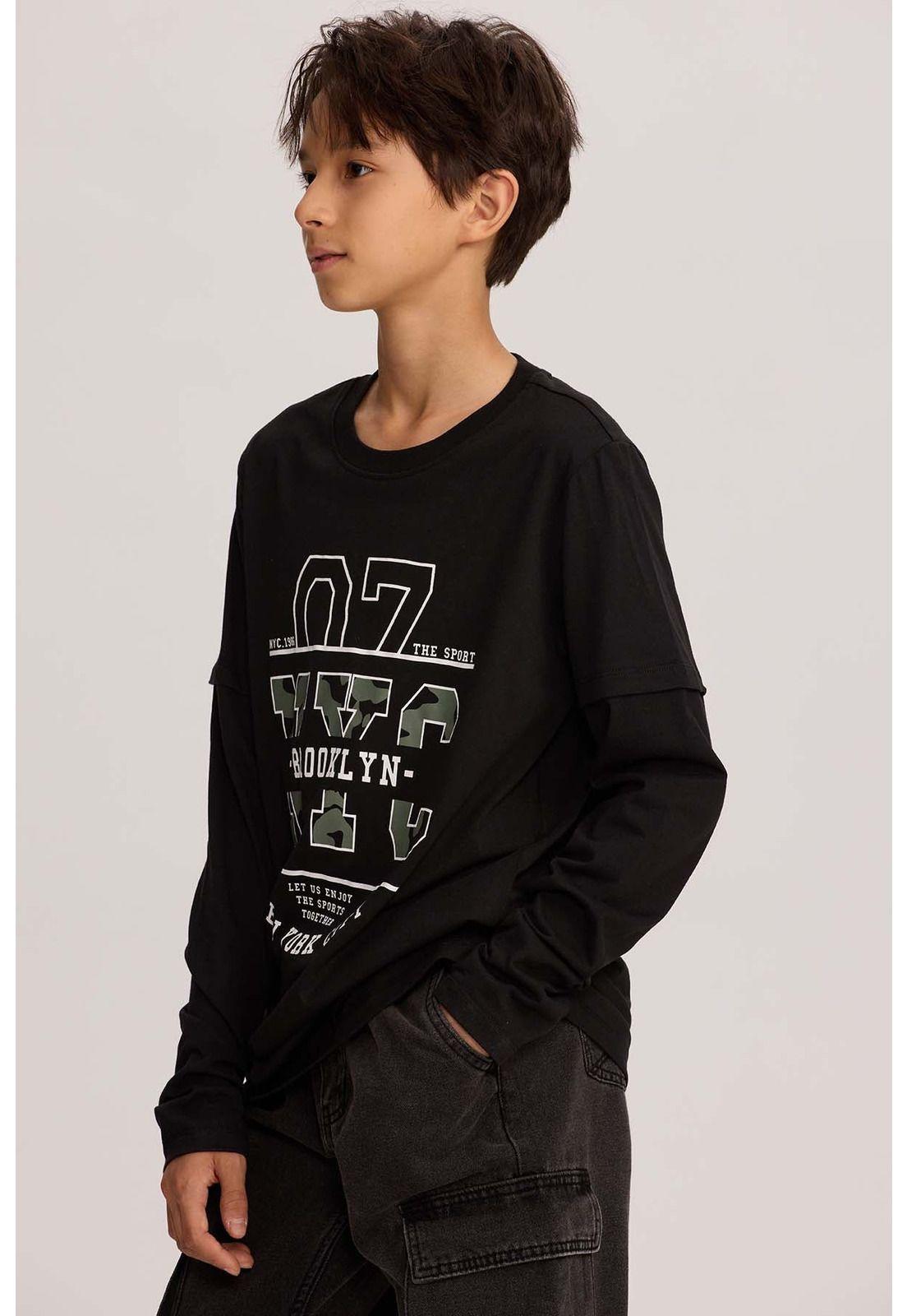 Polera Niño Doble Manga Básica Negro-1