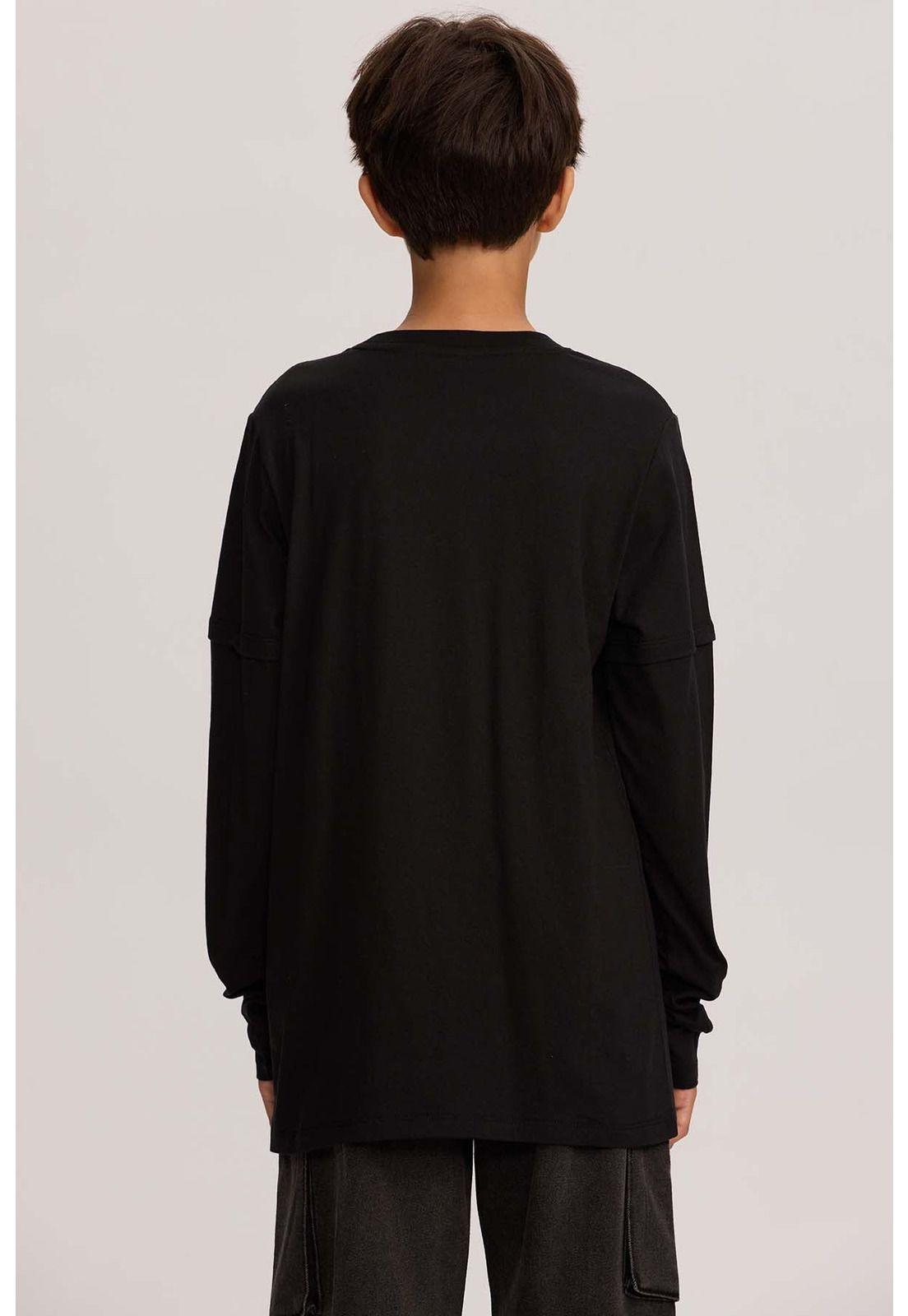 Polera Niño Doble Manga Básica Negro-2