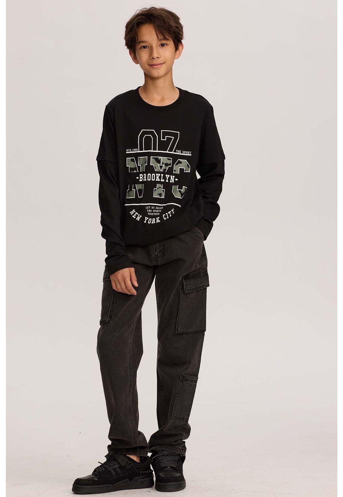 Polera Niño Doble Manga Básica Negro-3