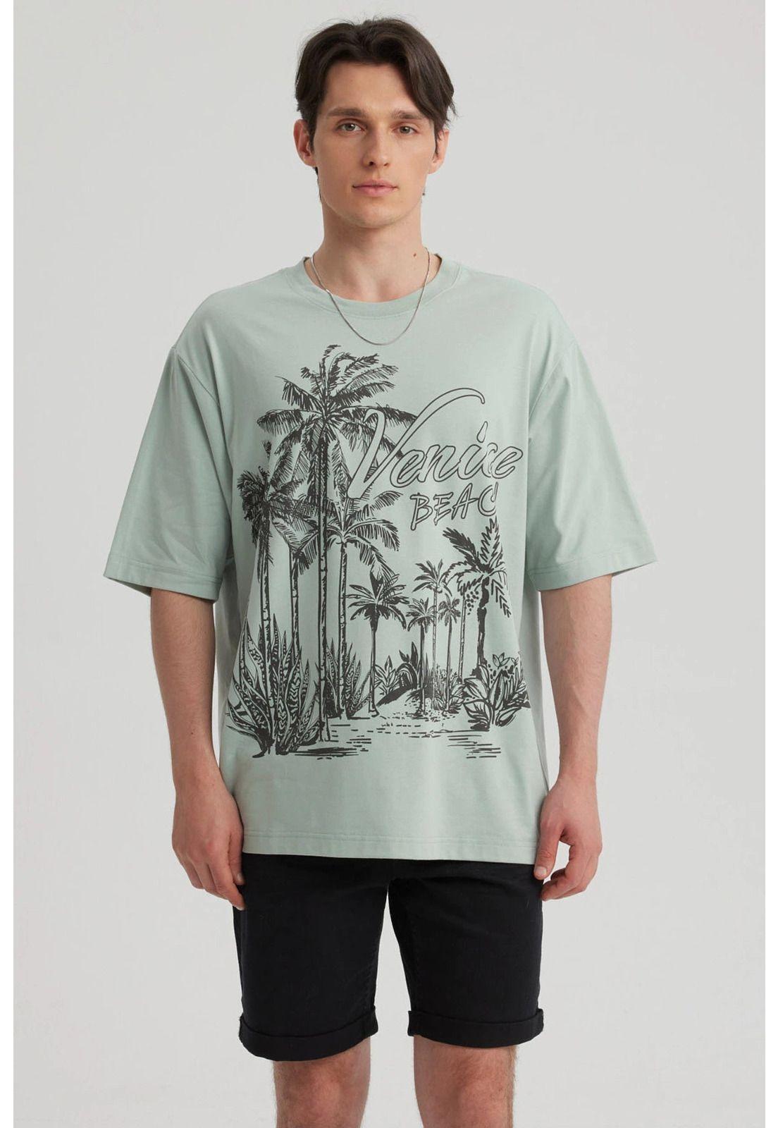 Polera Hombre Print Oversize Verde - ll-0