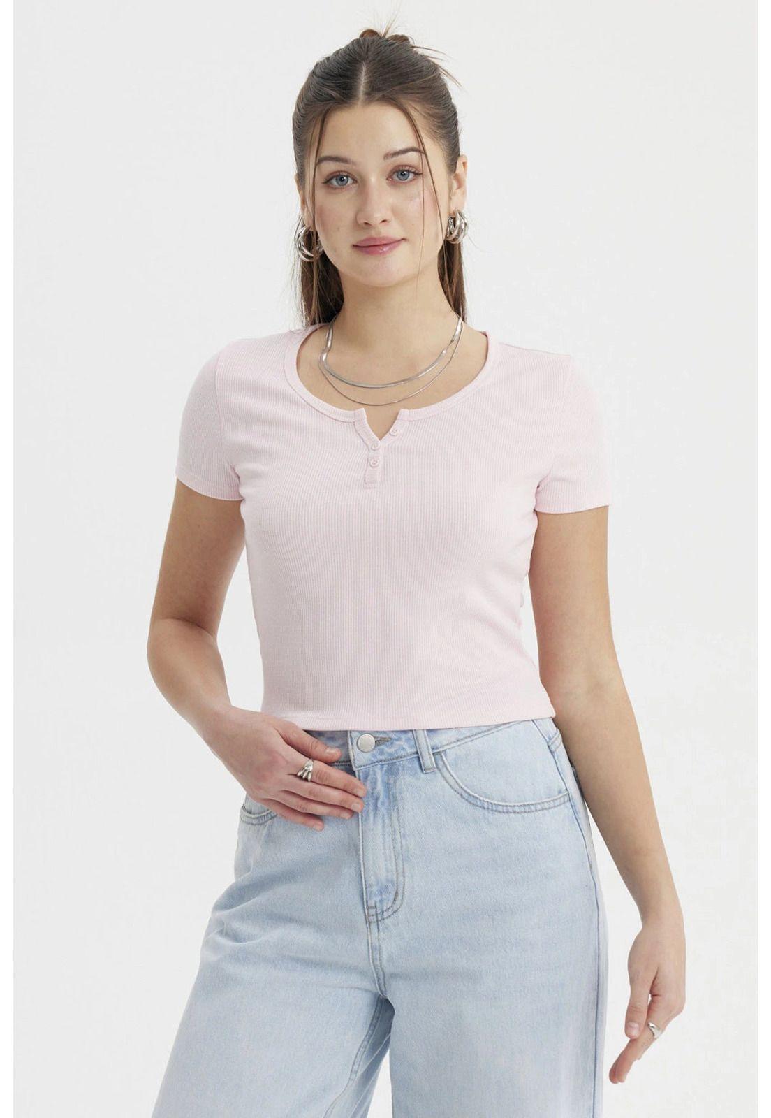 Polera Mujer Aplicación Botones Rosado-0