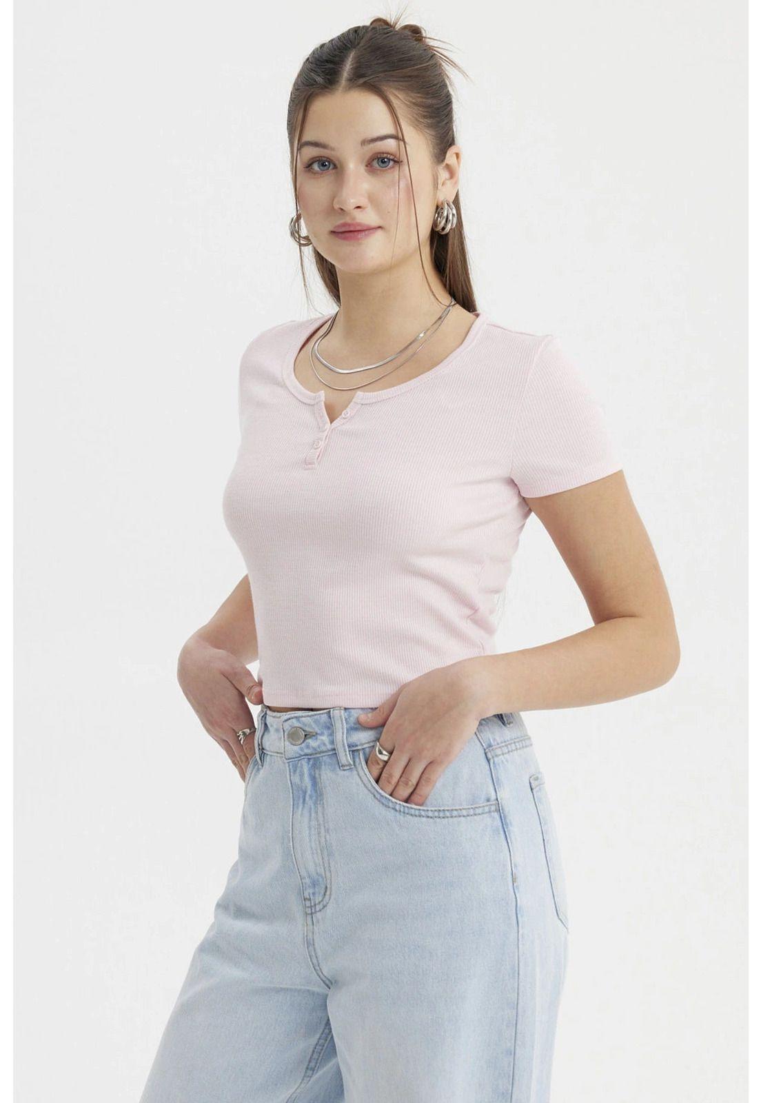 Polera Mujer Aplicación Botones Rosado-1