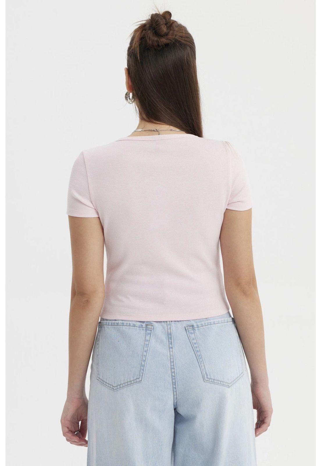 Polera Mujer Aplicación Botones Rosado-2