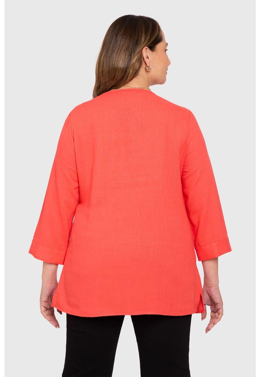 Blusa Mujer Lino Roll Up Coral-2