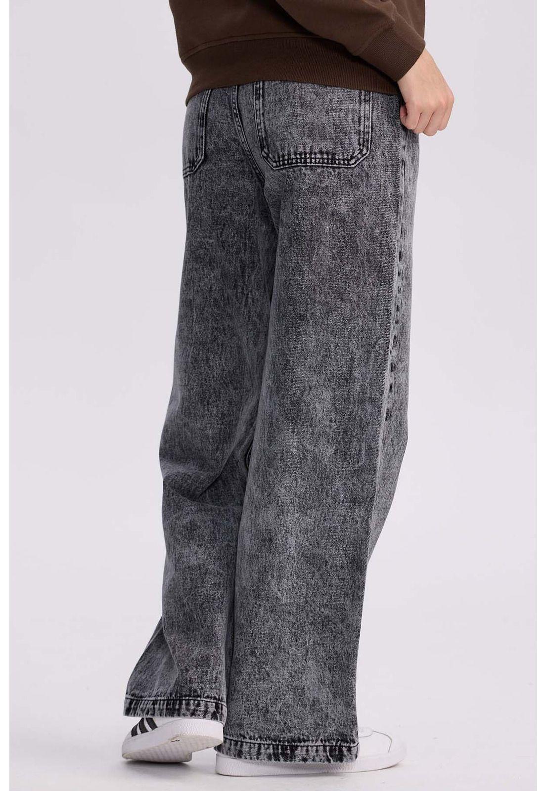 Jeans Mujer Wide Leg Cinturón Gris Oscuro-2