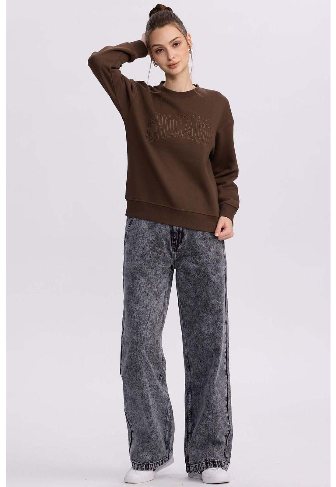 Jeans Mujer Wide Leg Cinturón Gris Oscuro-3