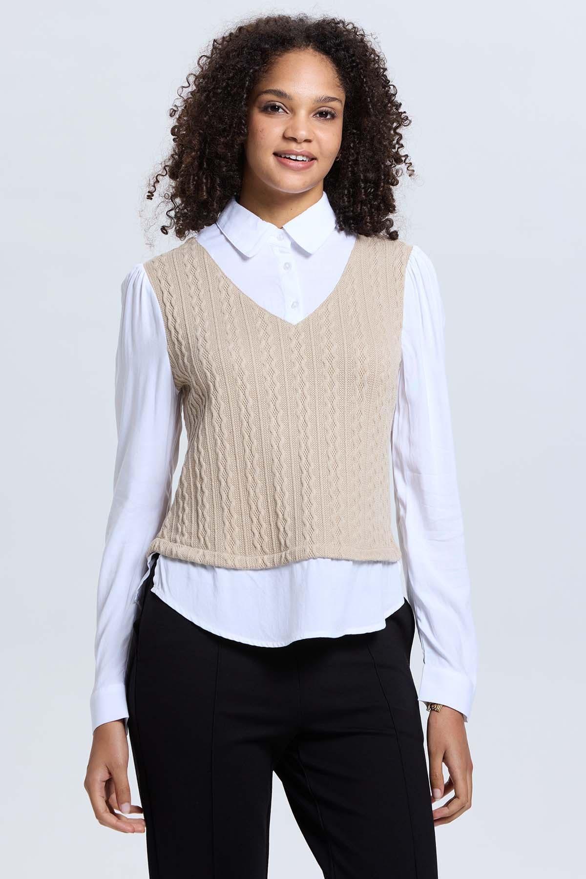 Sweater Mujer Casual Blusa Beige-0