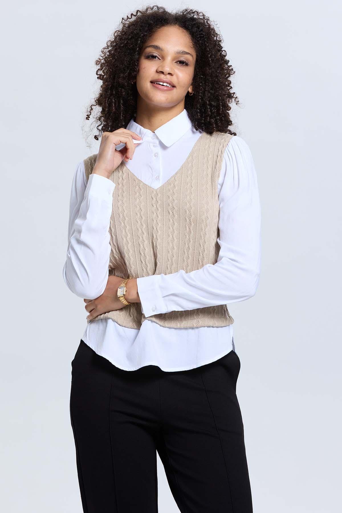 Sweater Mujer Casual Blusa Beige-1