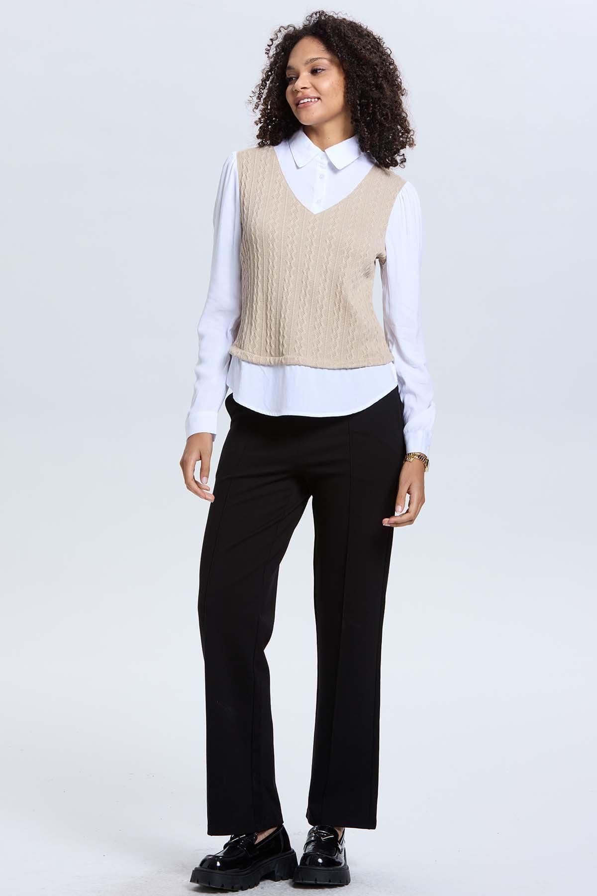 Sweater Mujer Casual Blusa Beige-3