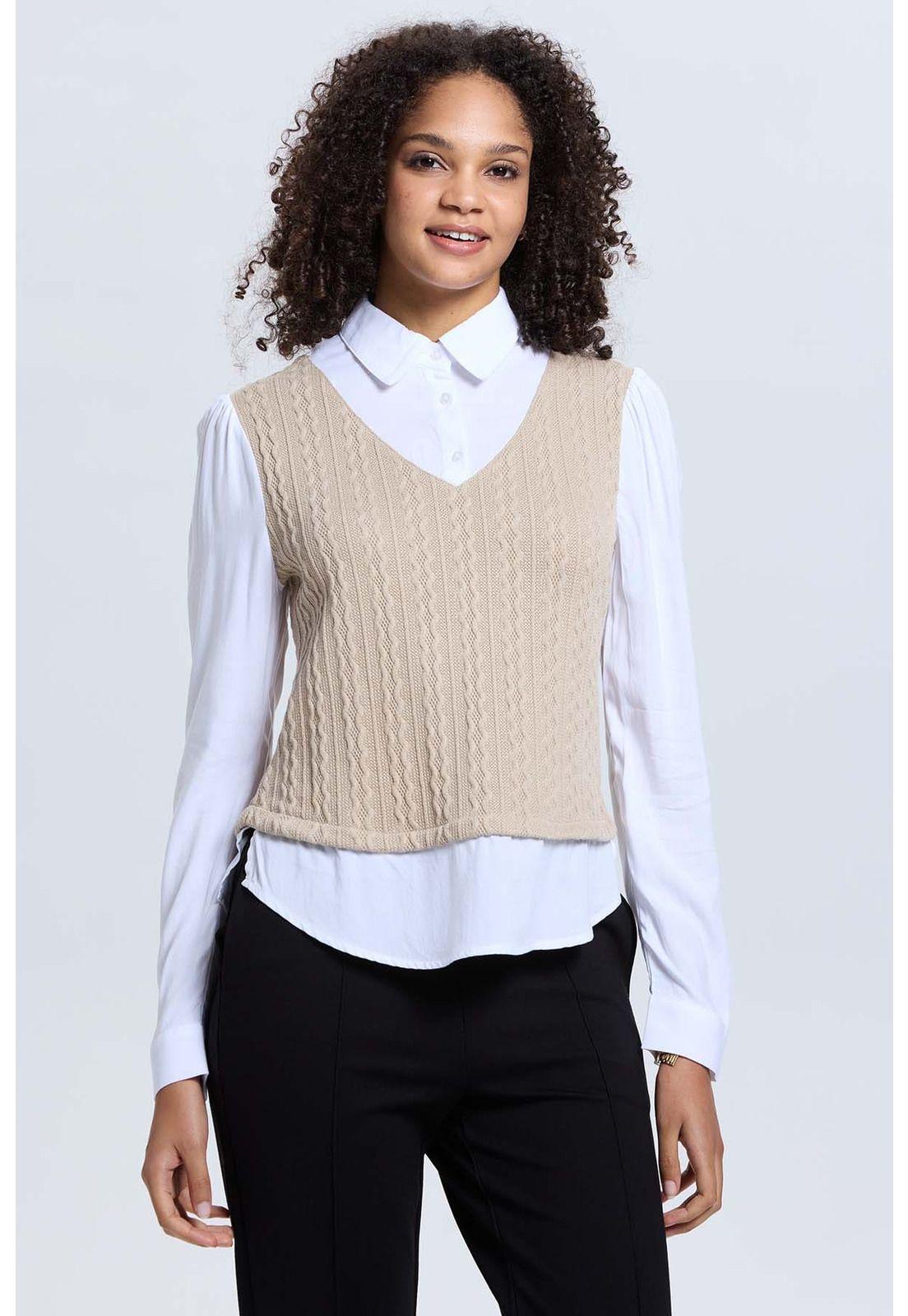 Sweater Mujer Casual Blusa Beige-0