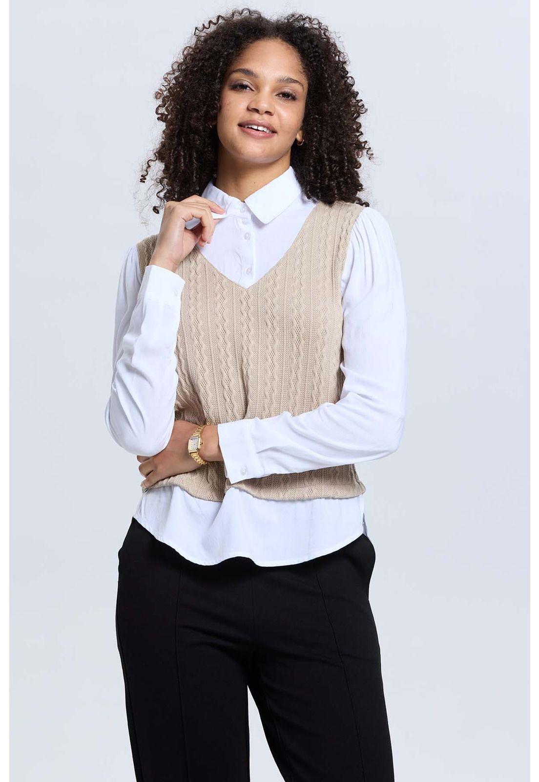 Sweater Mujer Casual Blusa Beige-1