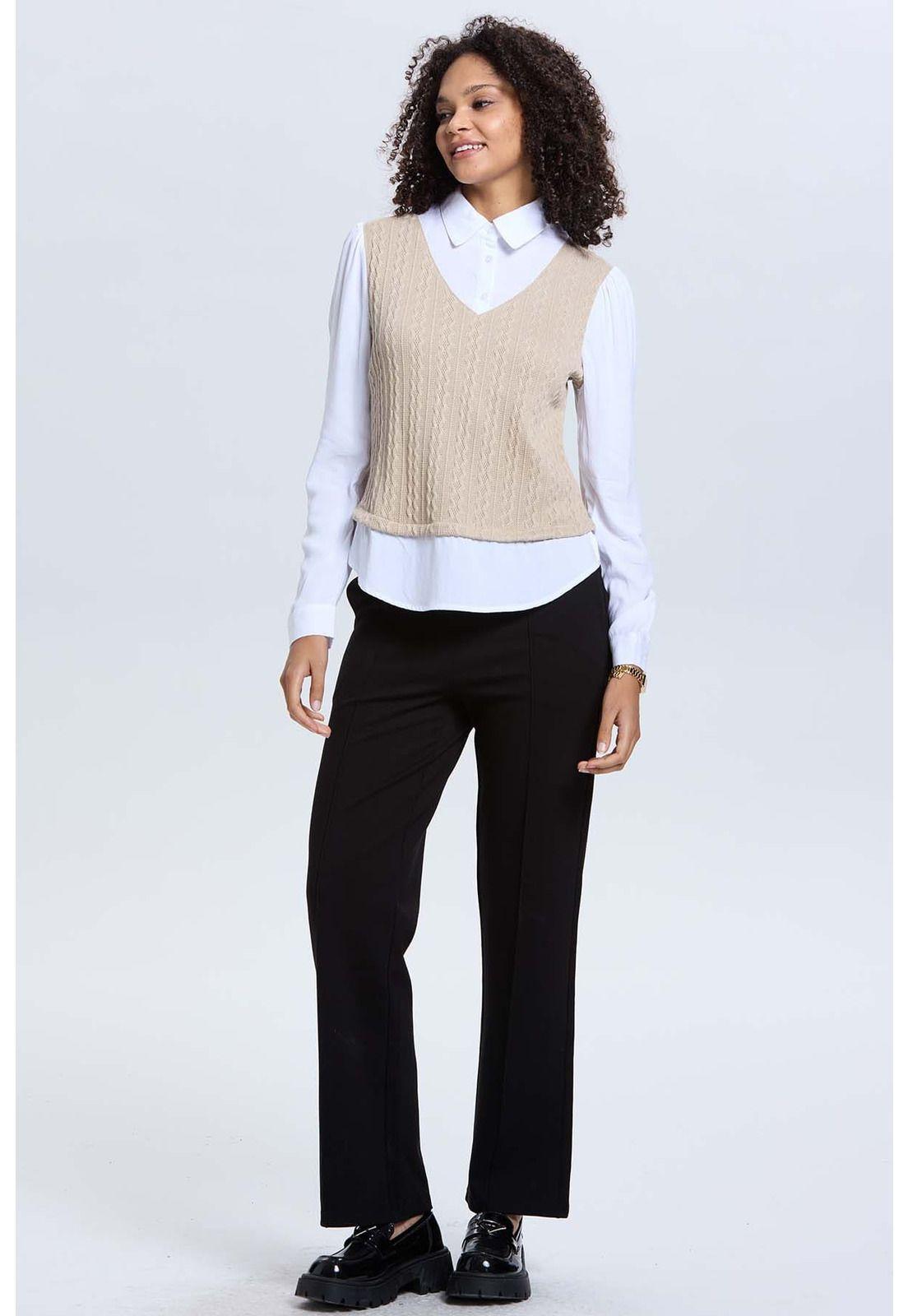 Sweater Mujer Casual Blusa Beige-3