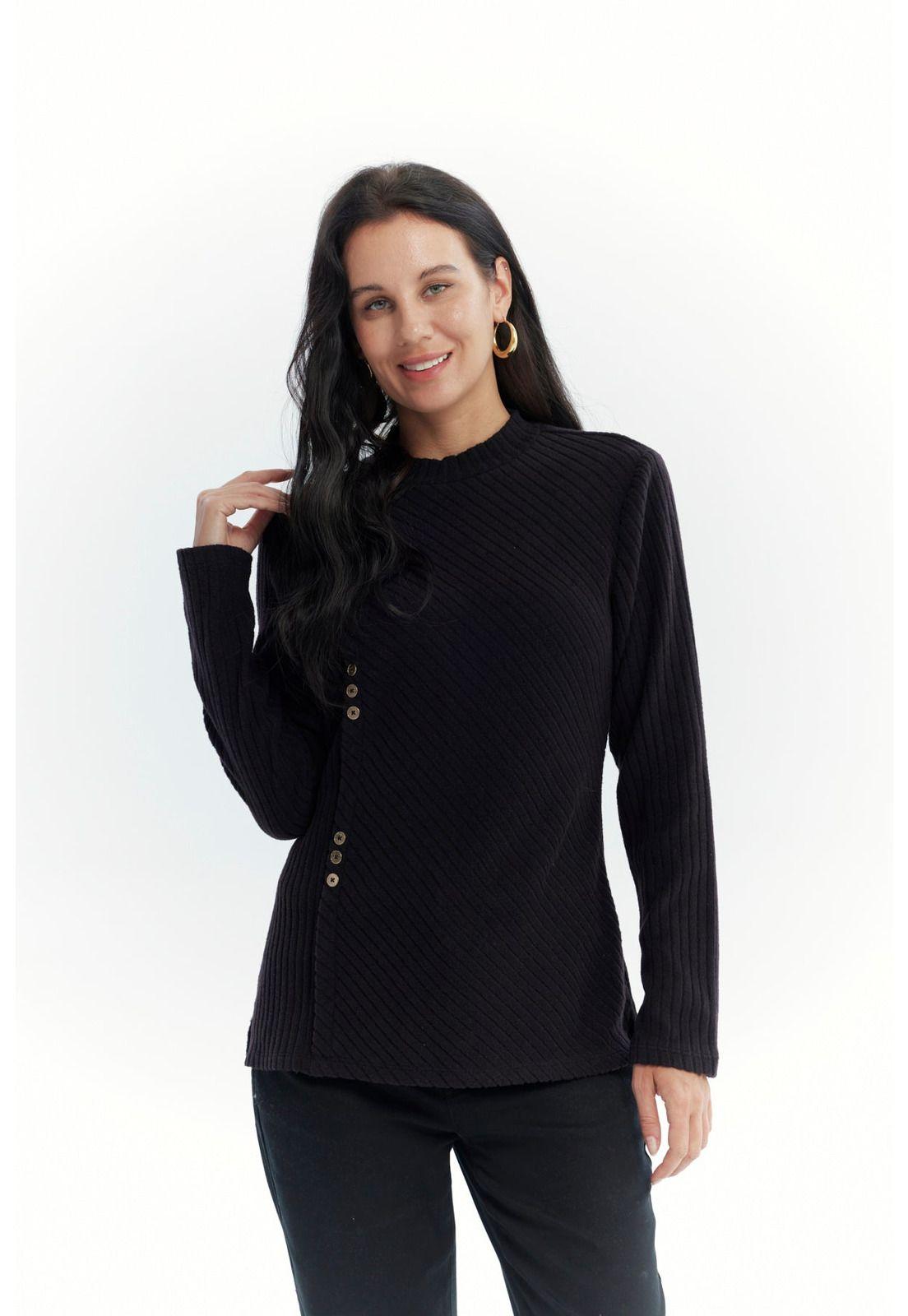 Polera Mujer Detalle Botones Negro-0