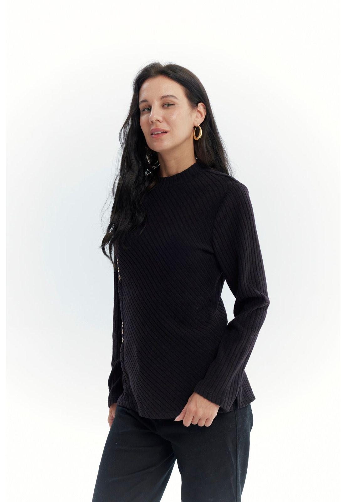 Polera Mujer Detalle Botones Negro-1