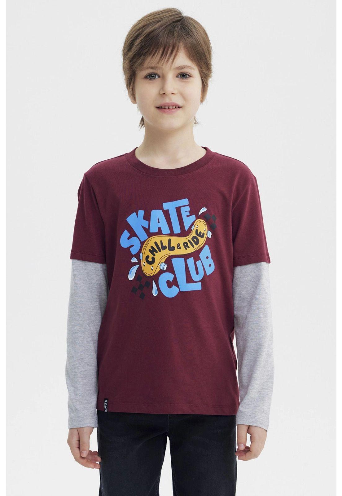 Polera Niño Básica Print Burdeo-0