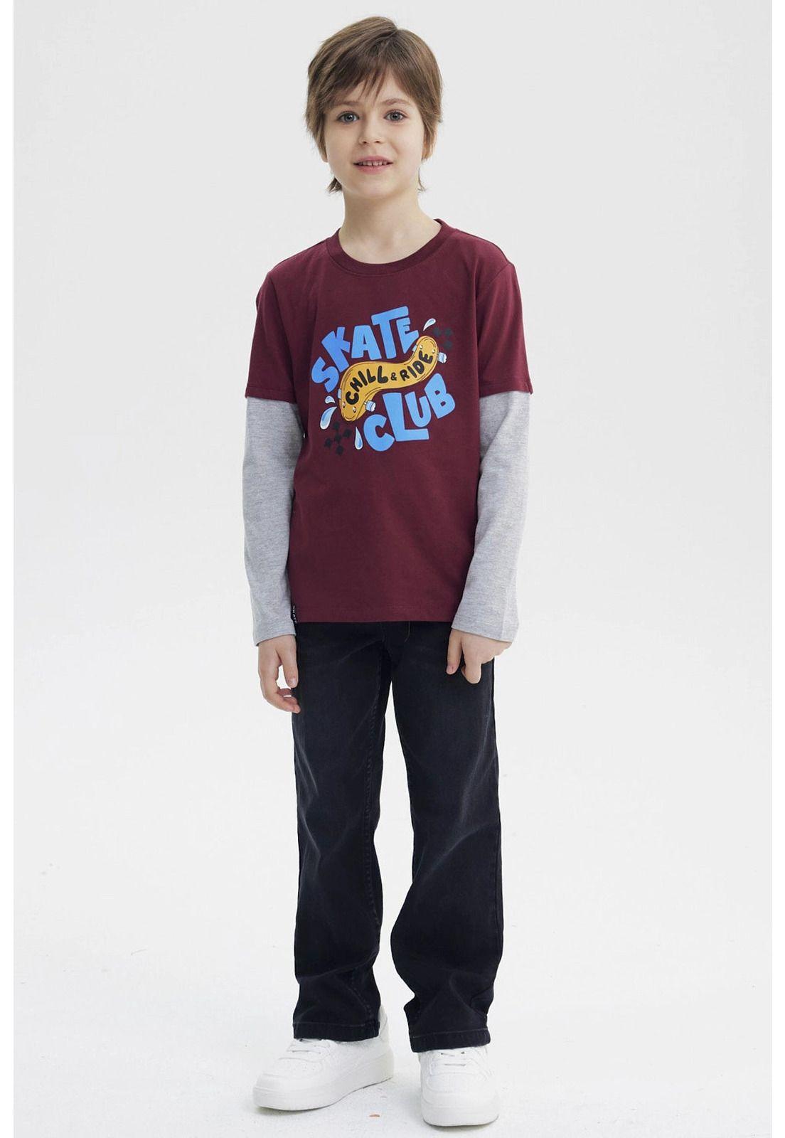 Polera Niño Básica Print Burdeo-3