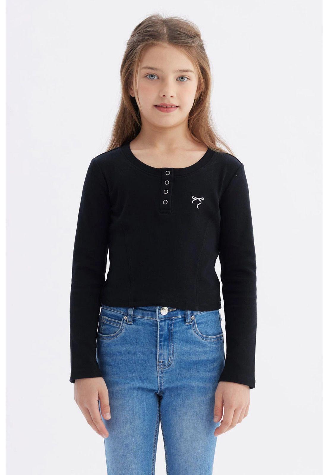 Polera Niña Con Botones Negro - ll-0