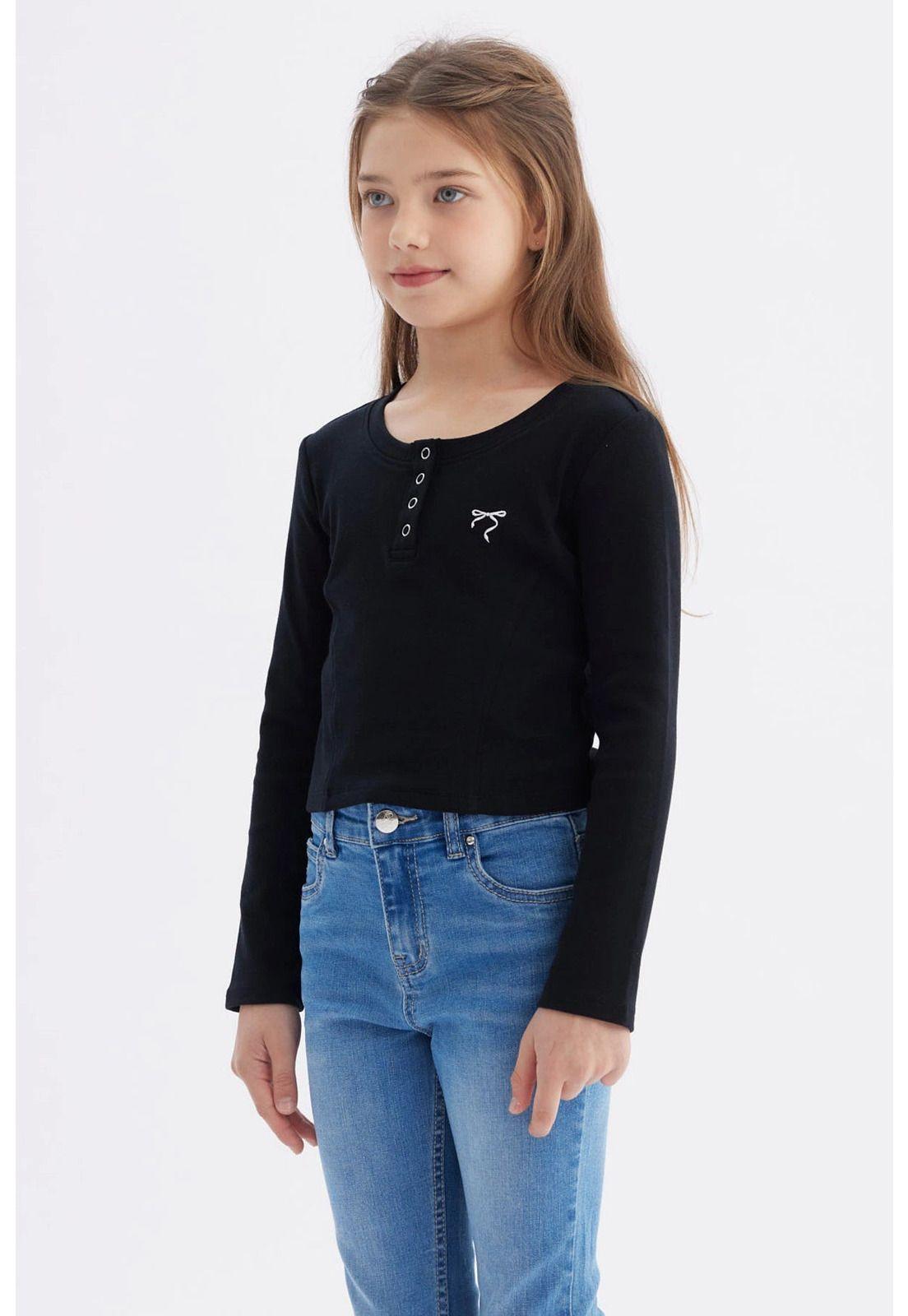 Polera Niña Con Botones Negro - ll-1