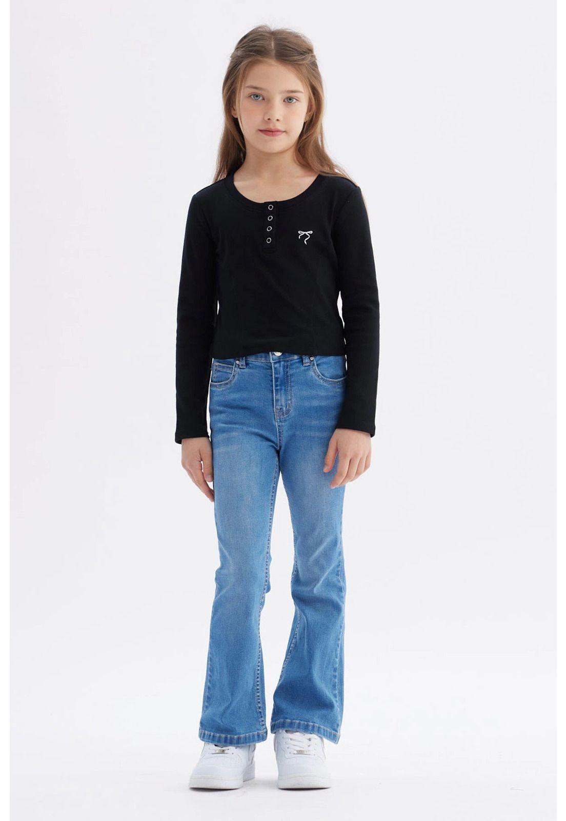 Polera Niña Con Botones Negro - ll-3