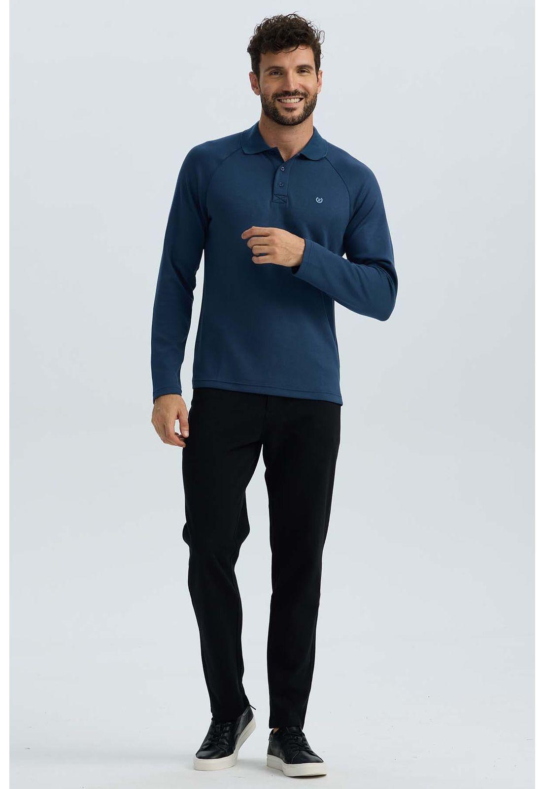 Polera Hombre Detalle Mangas Azul Marino-0