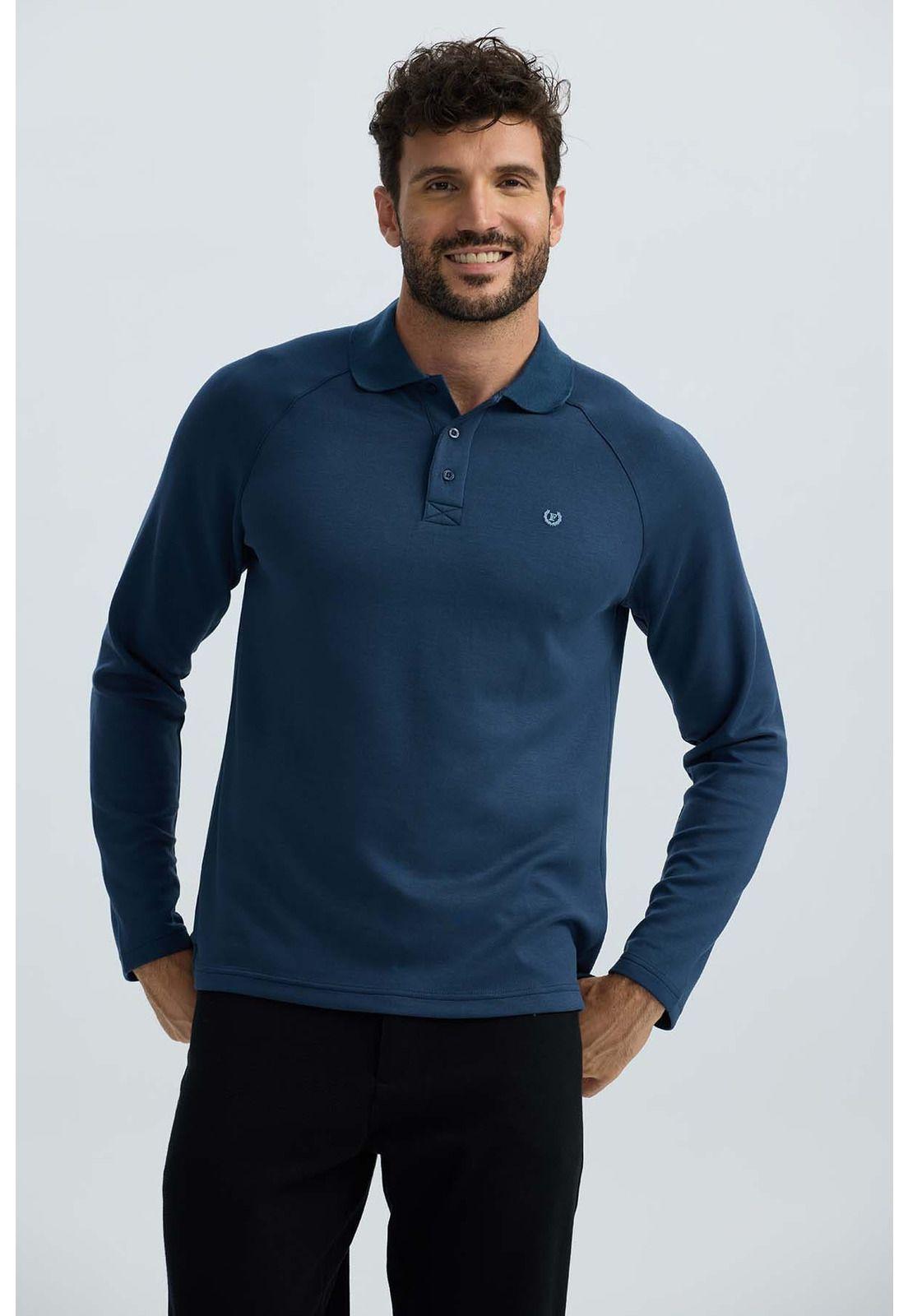 Polera Hombre Detalle Mangas Azul Marino-1