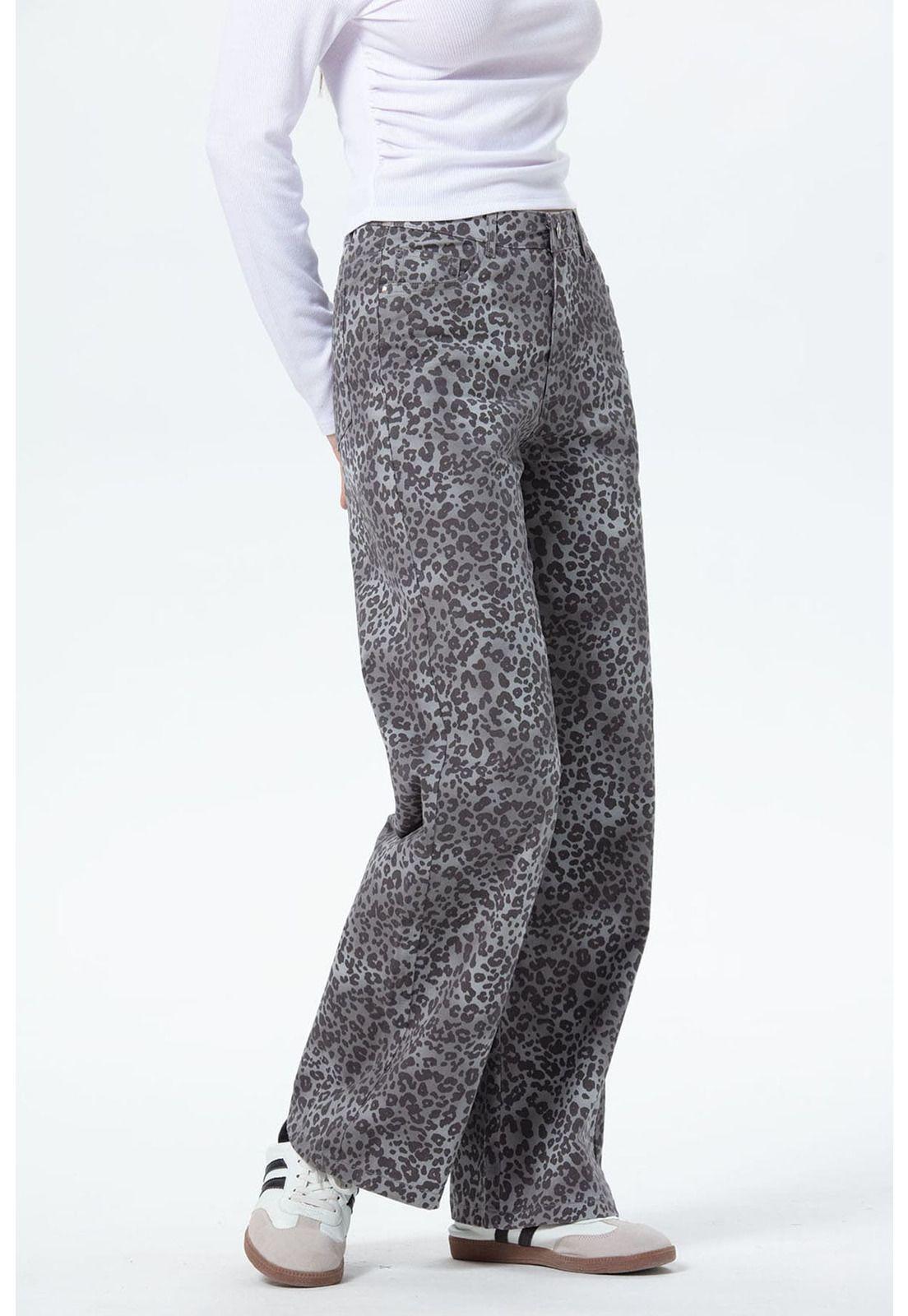 Pantalón Mujer Animal Print Gris-1