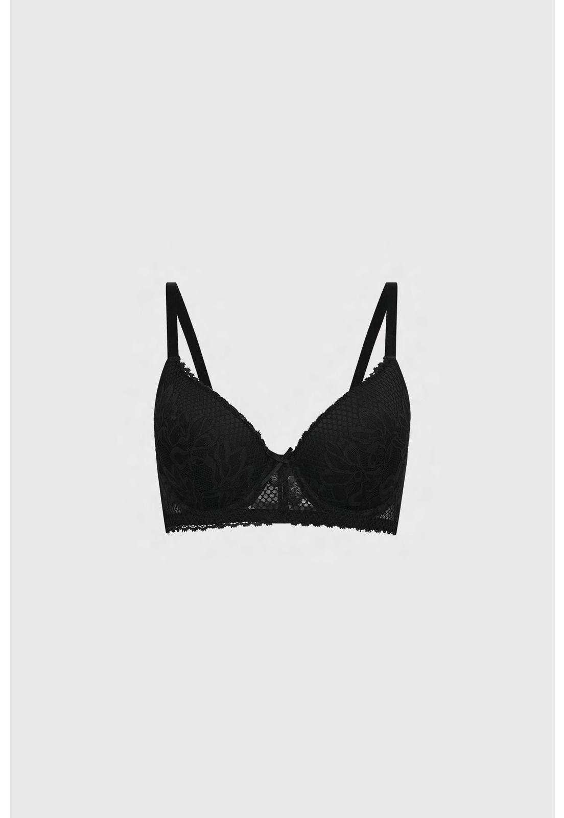 Sostén Mujer Push Up Detalle Encaje Negro-0