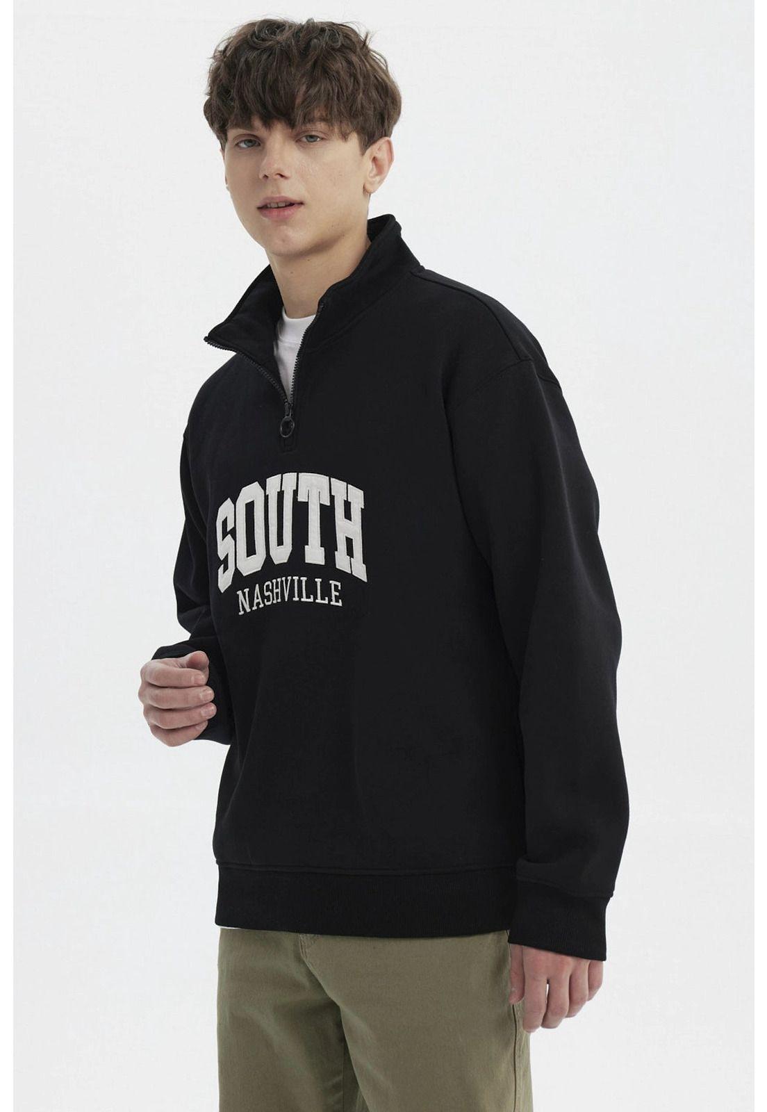 Polerón Hombre Slim Half Zipper Negro - ll-1