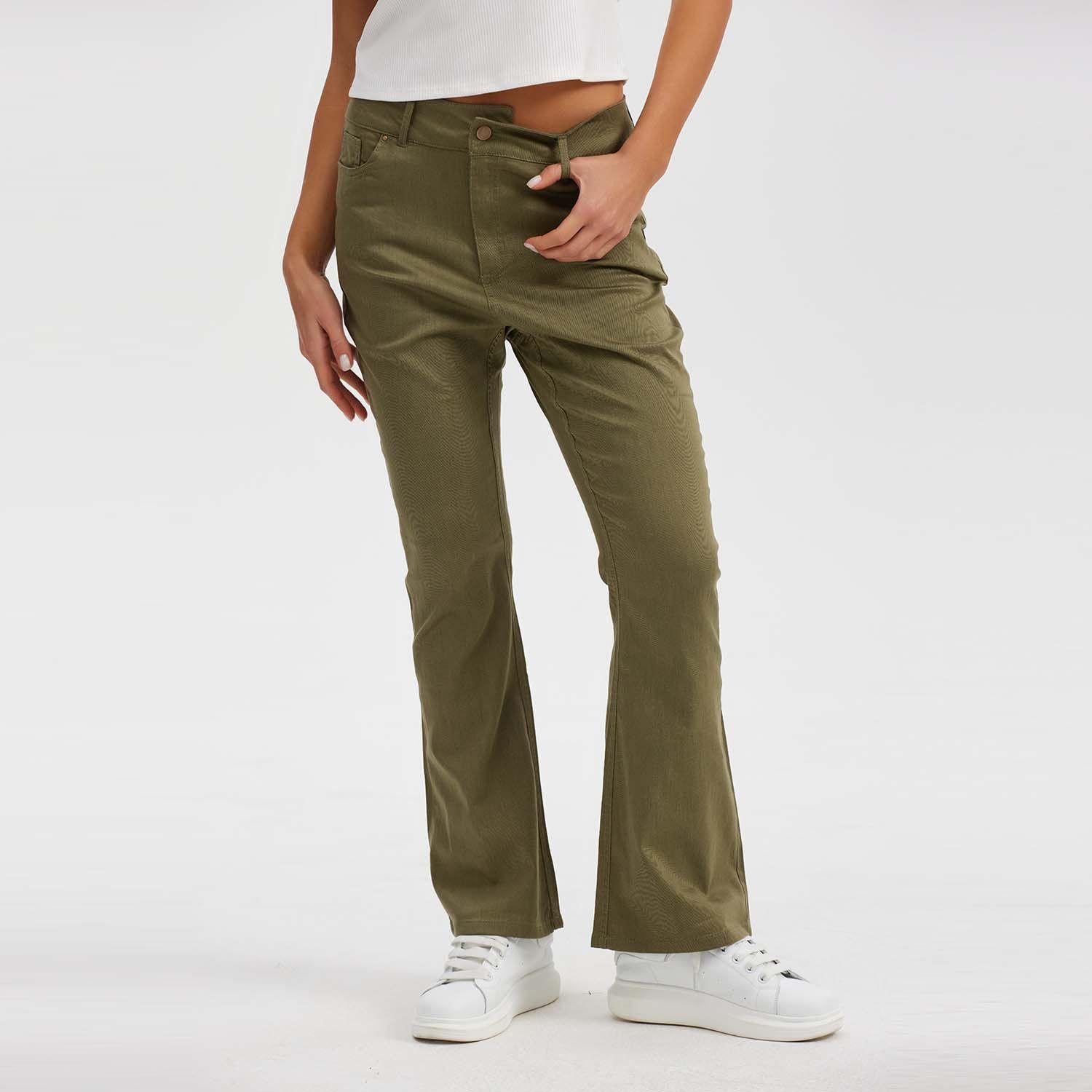 Pantalón Mujer Wide Leg Verde Militar-0