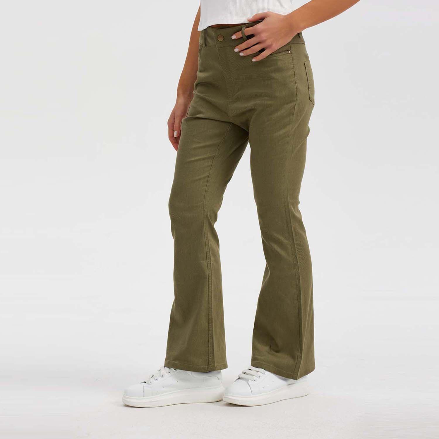 Pantalón Mujer Wide Leg Verde Militar-1