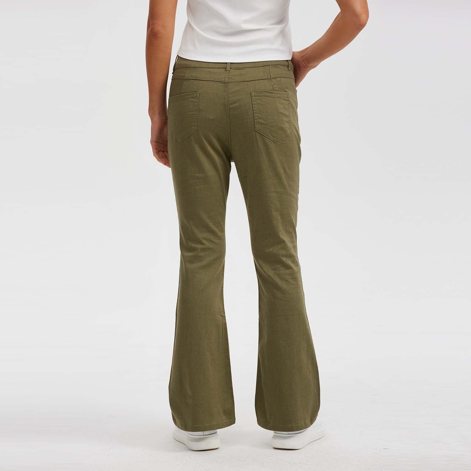 Pantalón Mujer Wide Leg Verde Militar-2