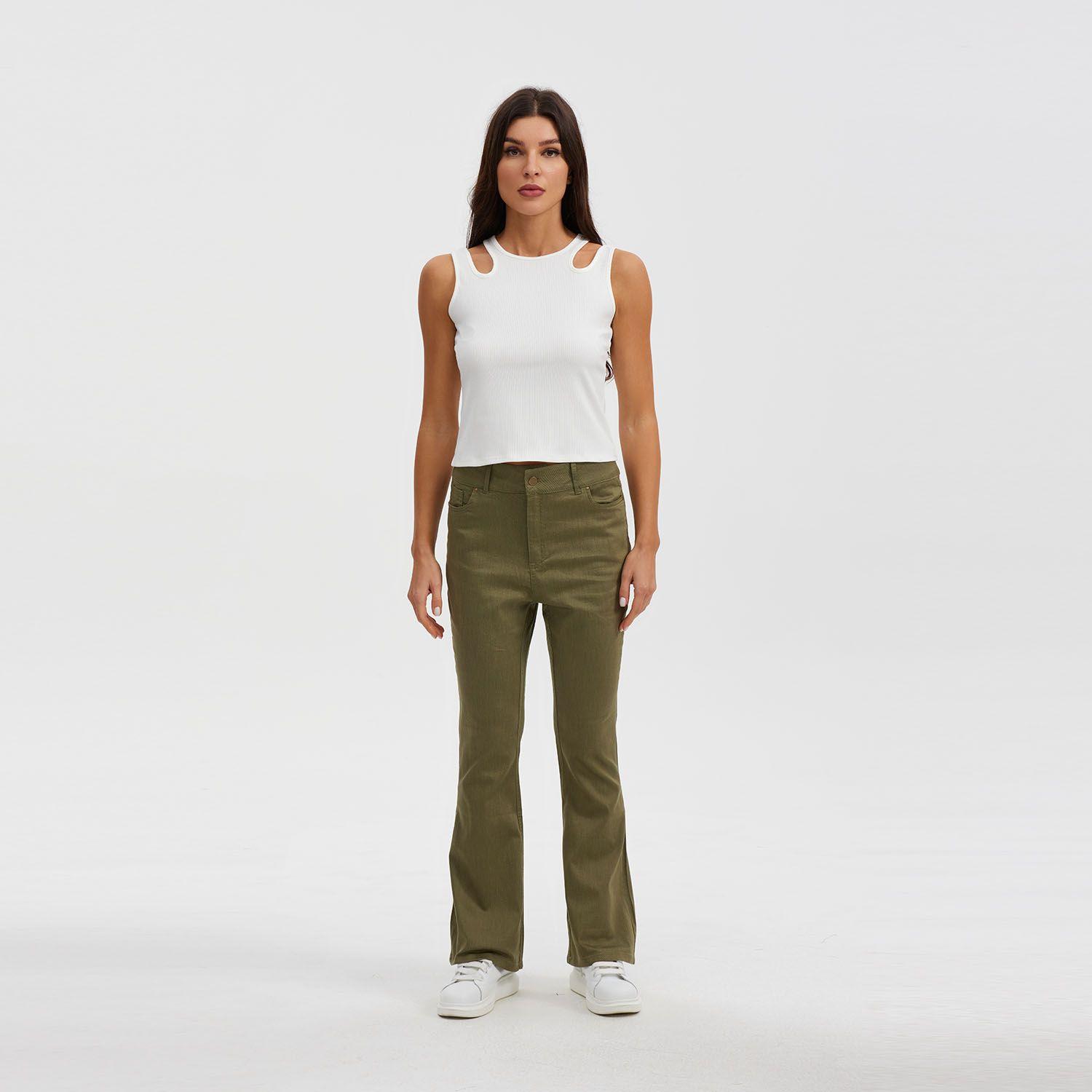 Pantalón Mujer Wide Leg Verde Militar-3